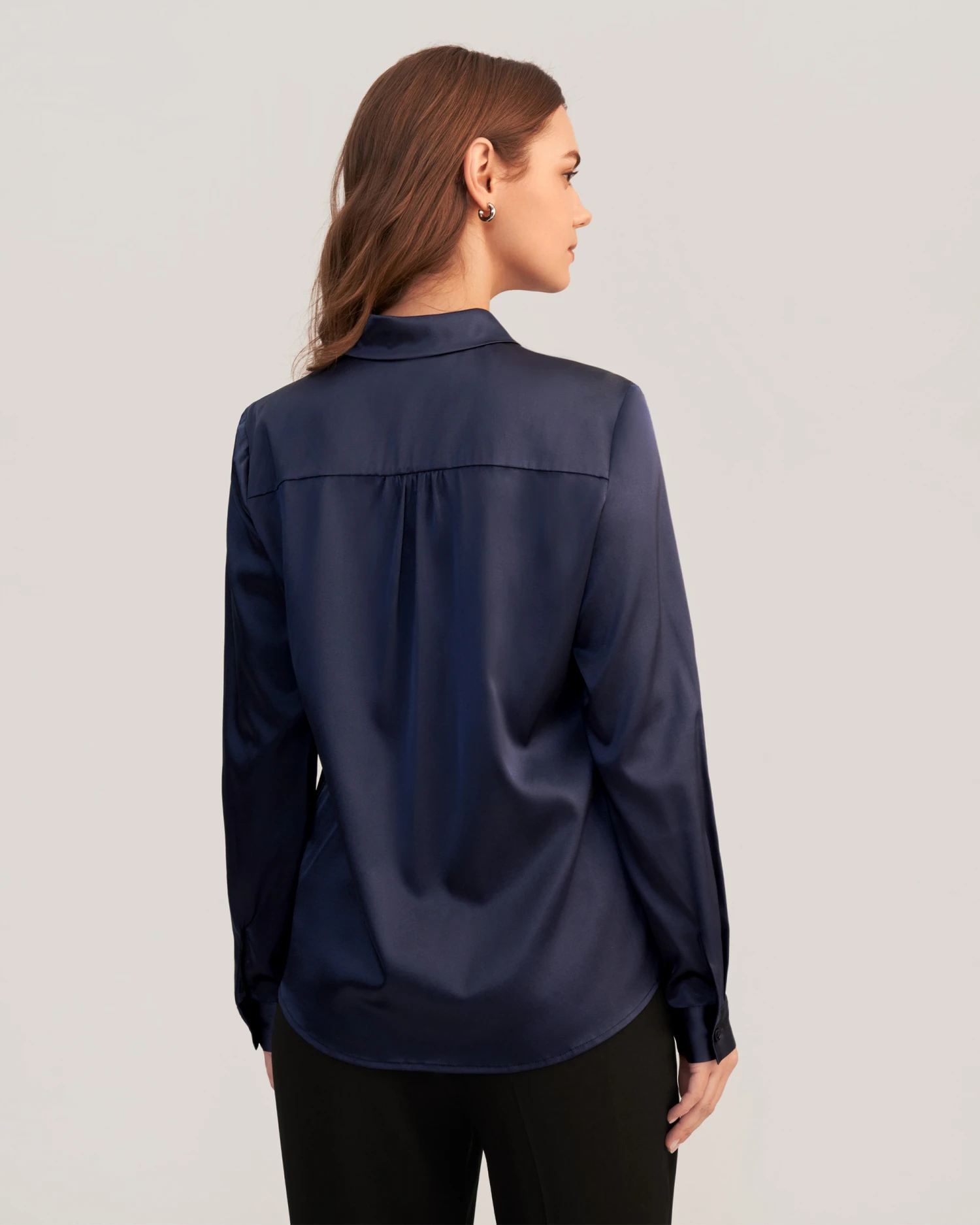 Long Sleeves Collared Silk Blouse For Women - Image 2