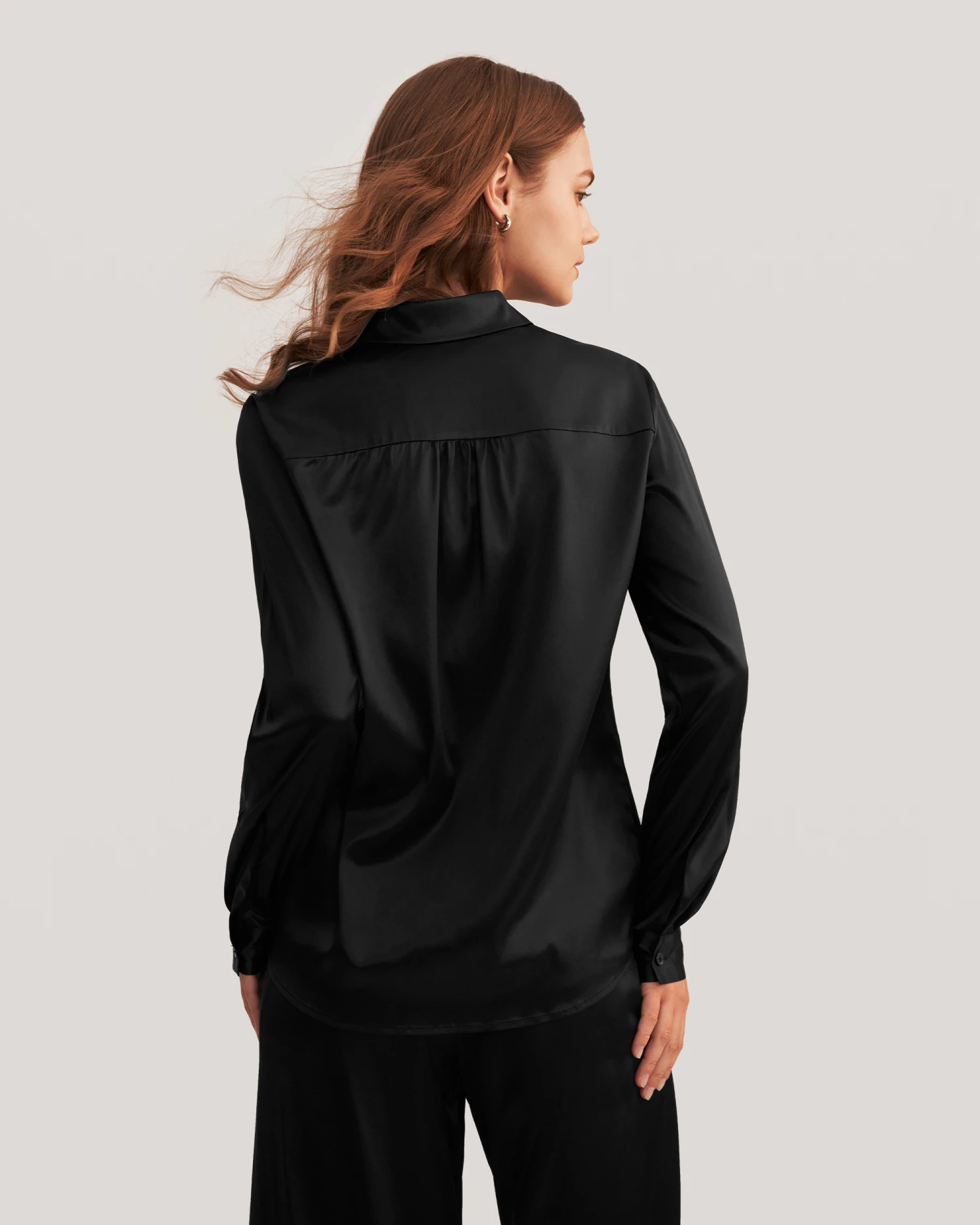 Long Sleeves Collared Silk Blouse For Women - Image 8