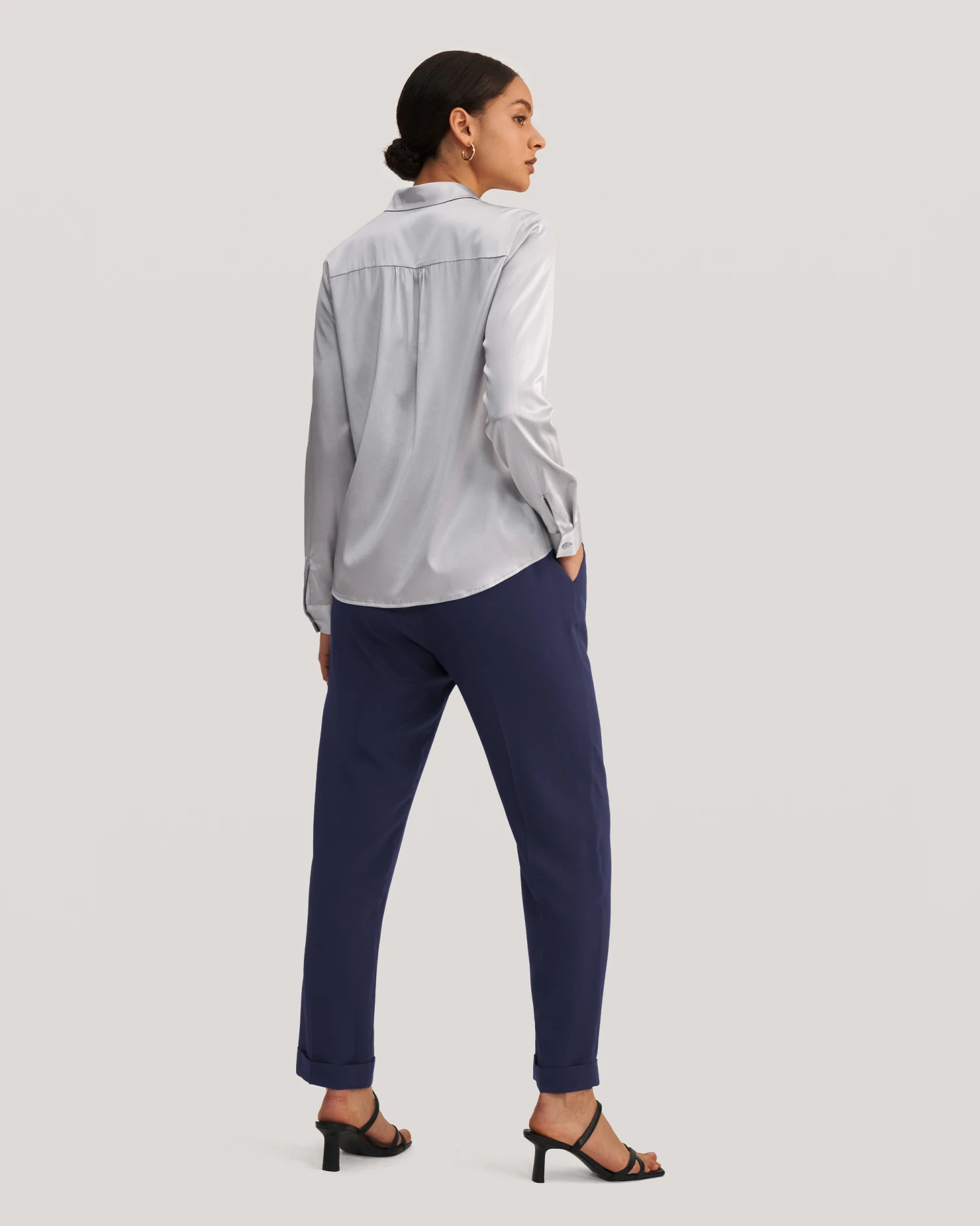 Long Sleeves Collared Silk Blouse For Women - Image 20