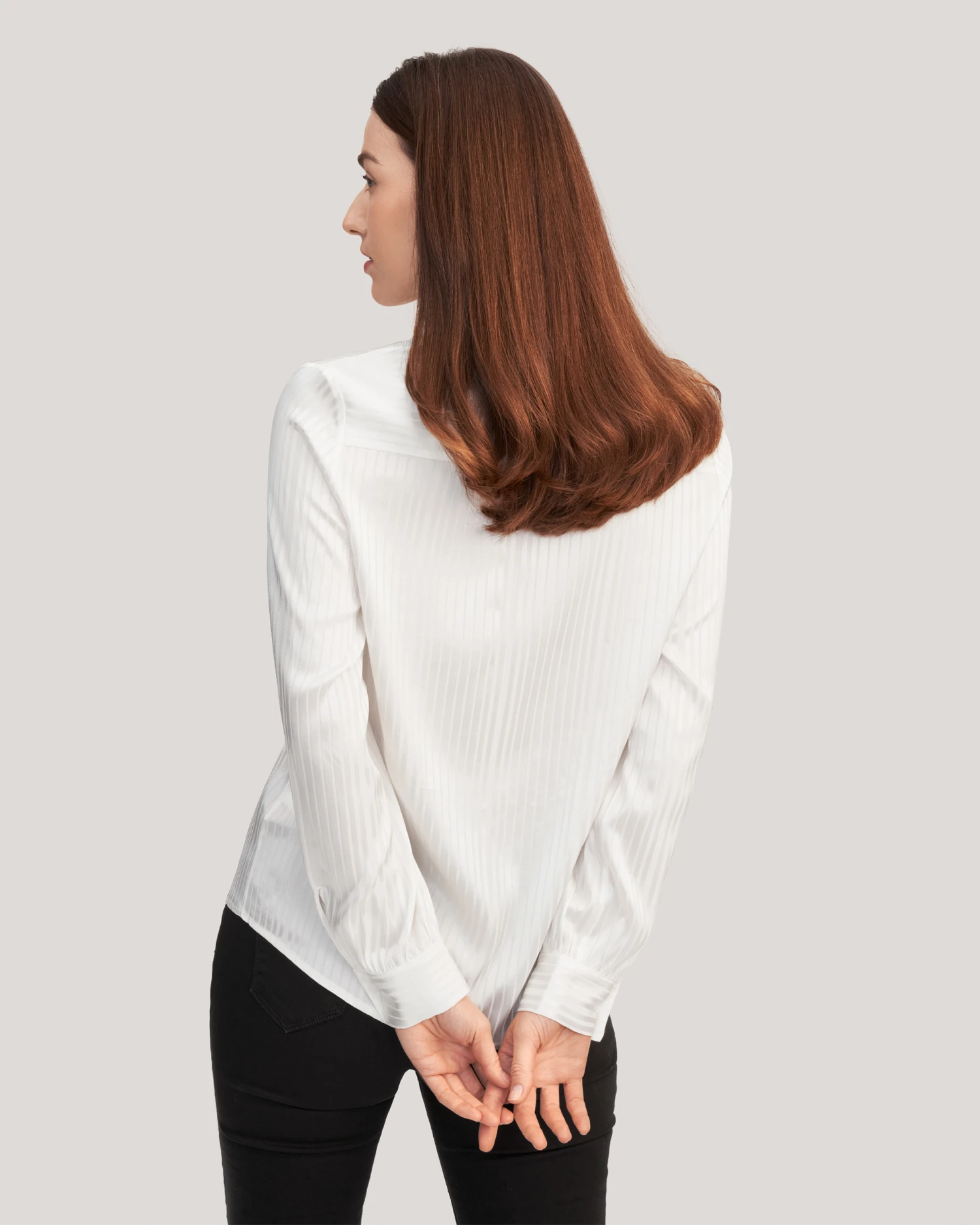 Mandarin Collar Striped Silk Shirt - Image 2