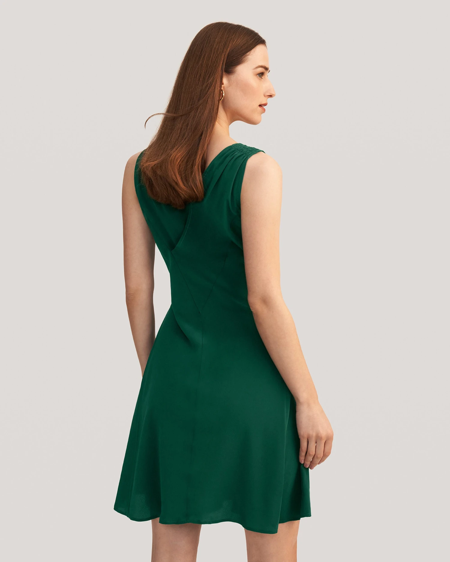 Unique Cutting Silk Dress With Smocking Shoulder - Image 9