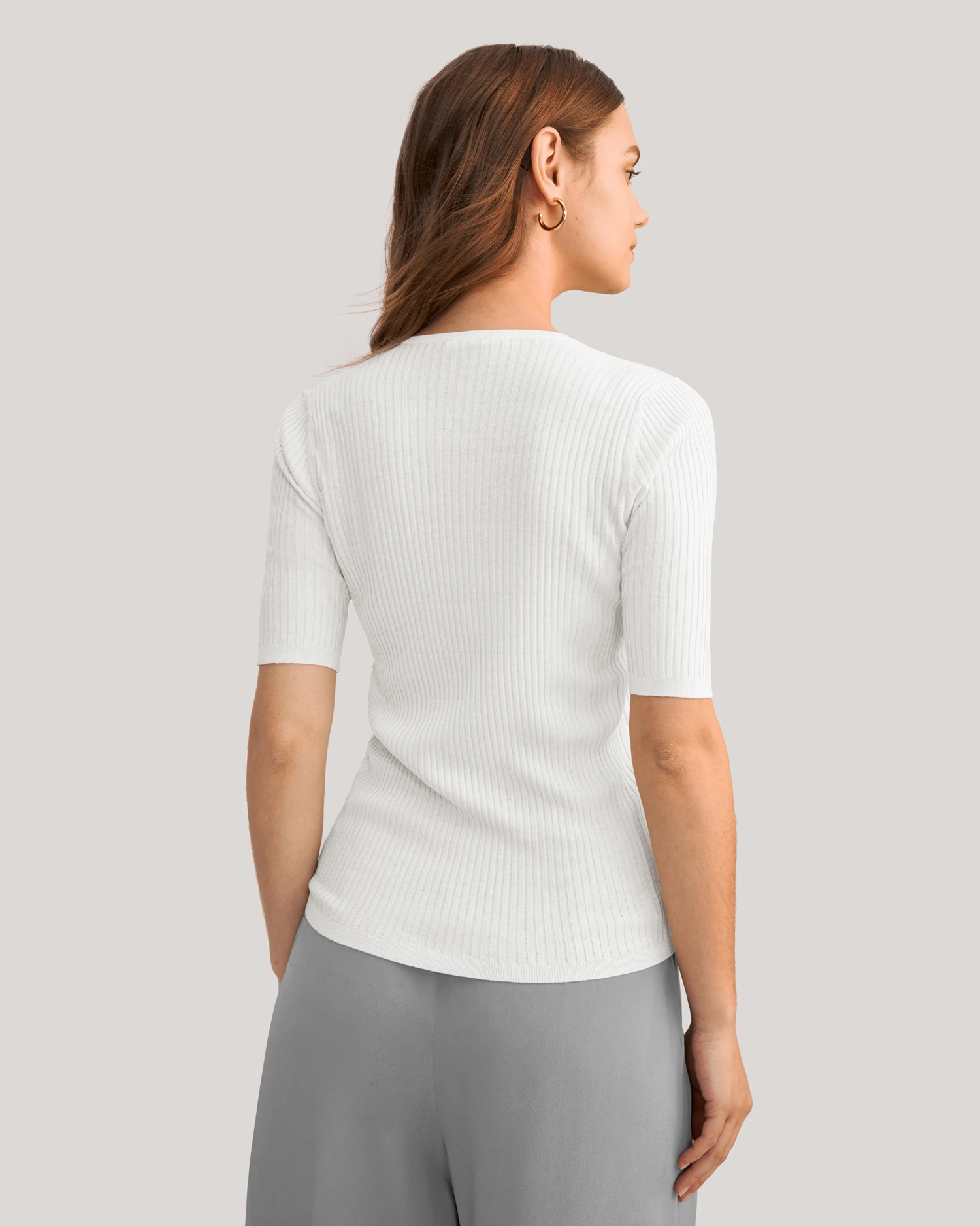 Short Sleeve Basic Silk Knit Tee - Image 2