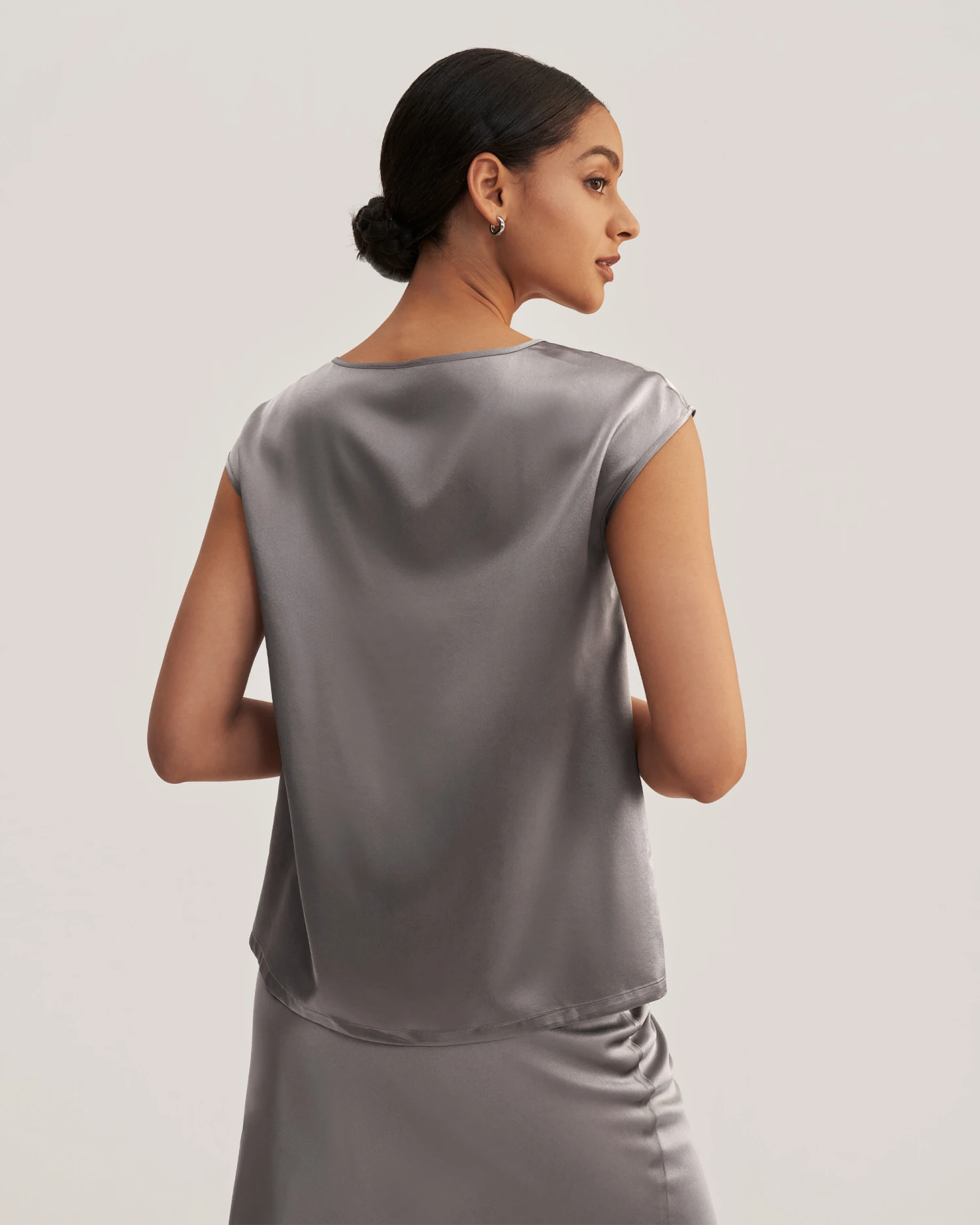 Basic Cap Sleeves Silk Tee For Women - Image 14