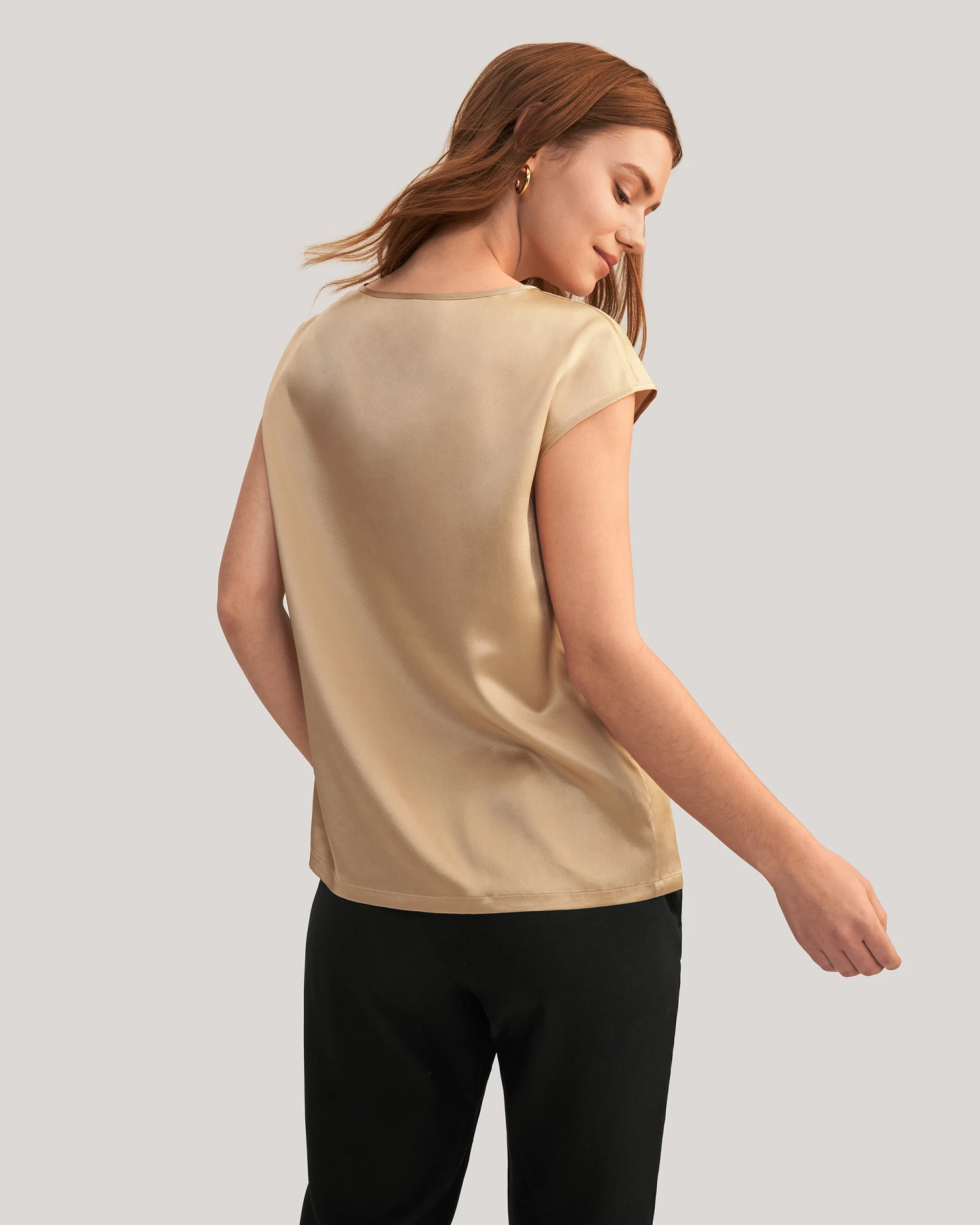 Basic Cap Sleeves Silk Tee For Women - Image 2