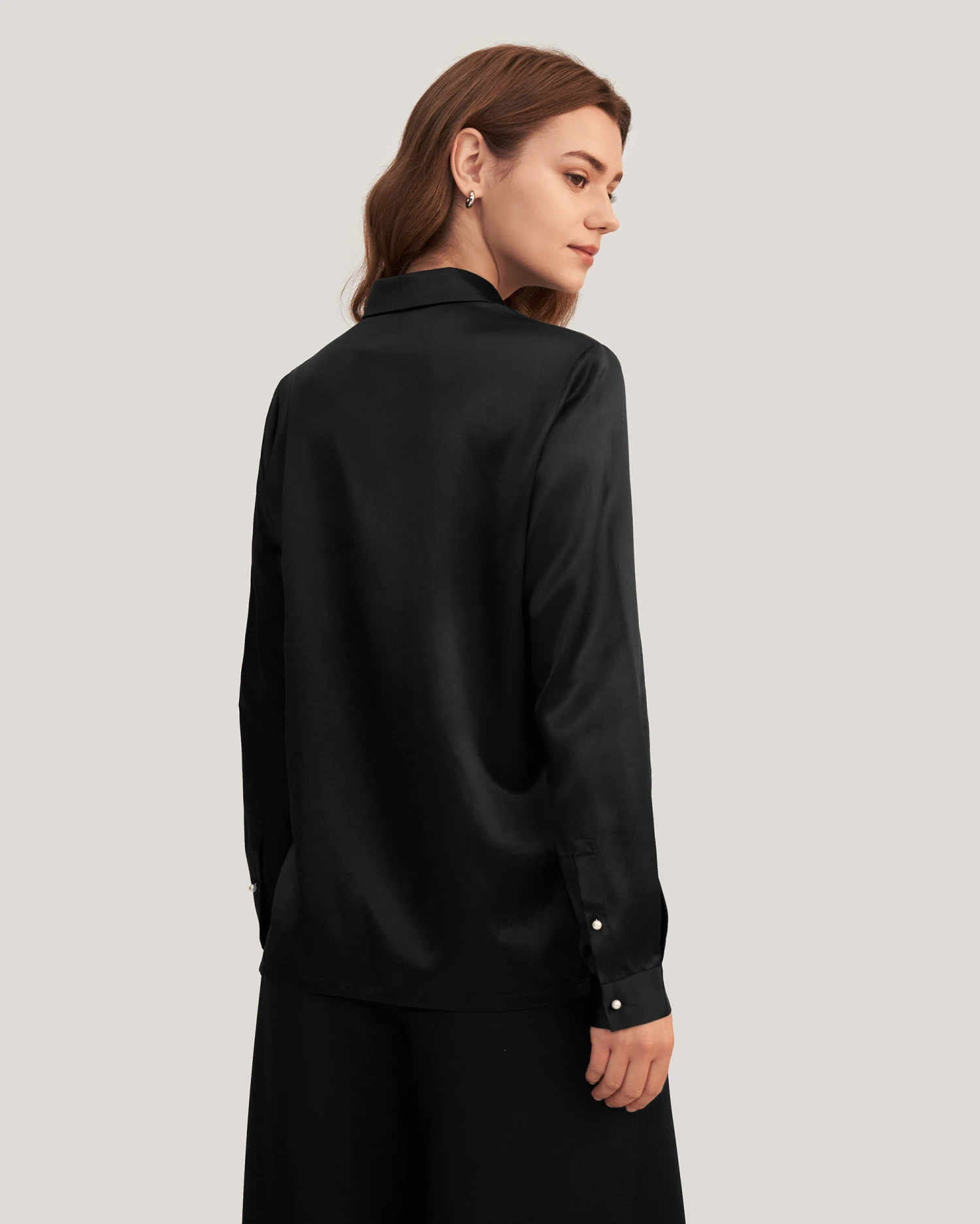 Women Classic Pearl Button Silk Shirt - Image 14