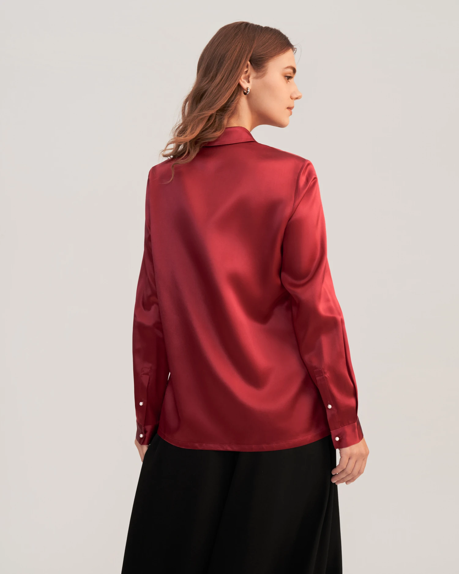 Women Classic Pearl Button Silk Shirt - Image 2