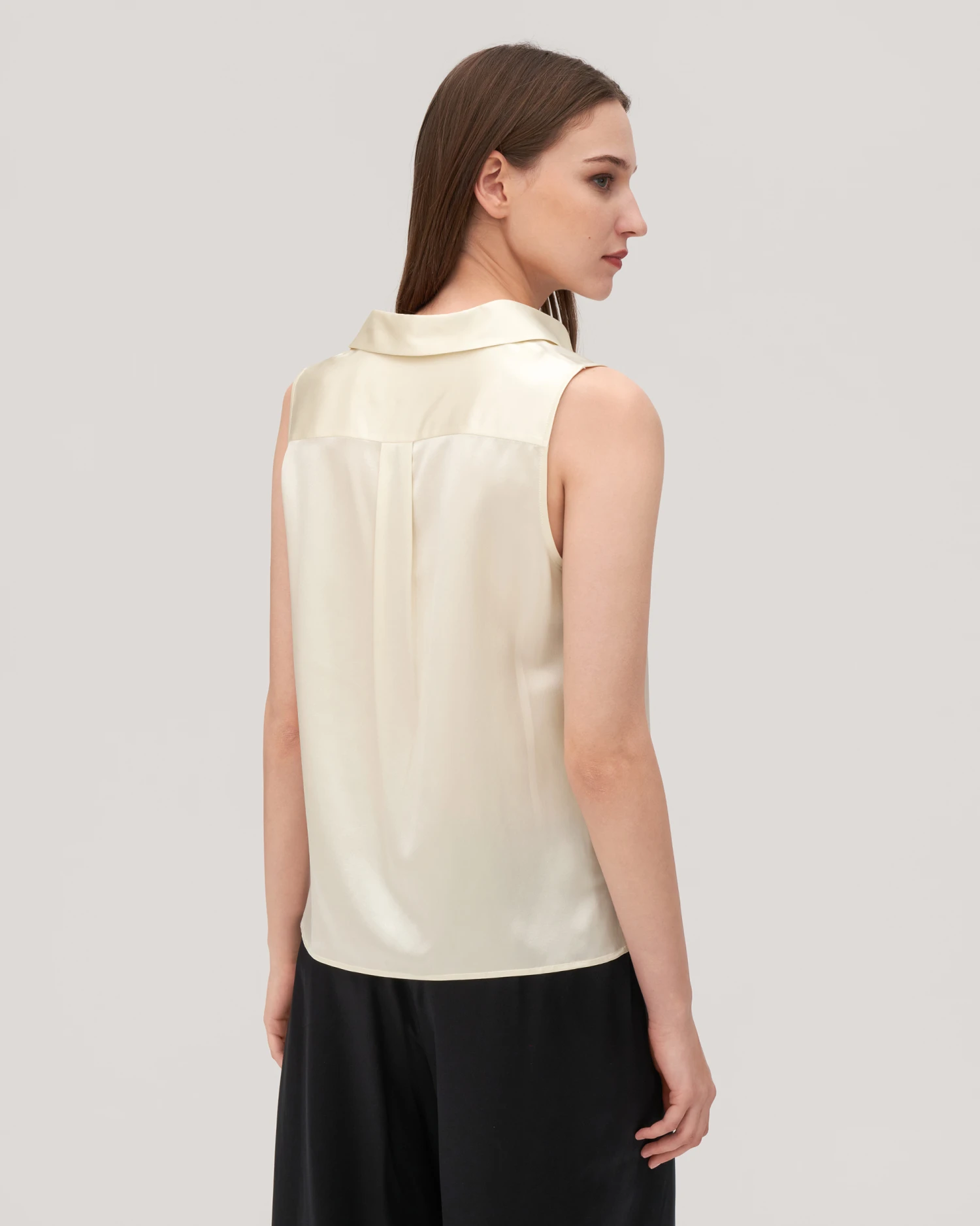 V-Neck Sleeveless Silk Violet Shirt For Women - Image 10