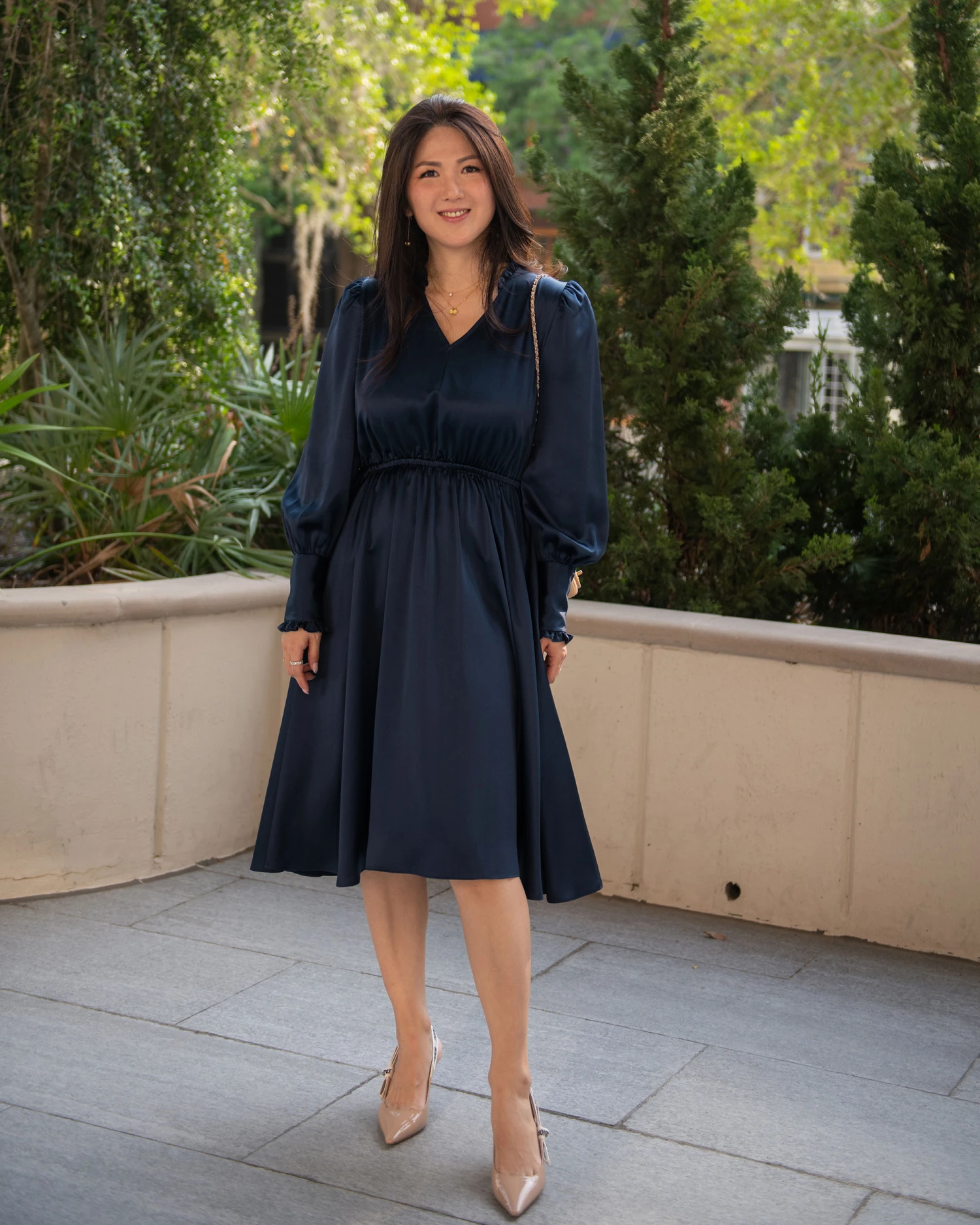 LILYSILK X CHARIS V Neck A Line Midi Dress - Image 3