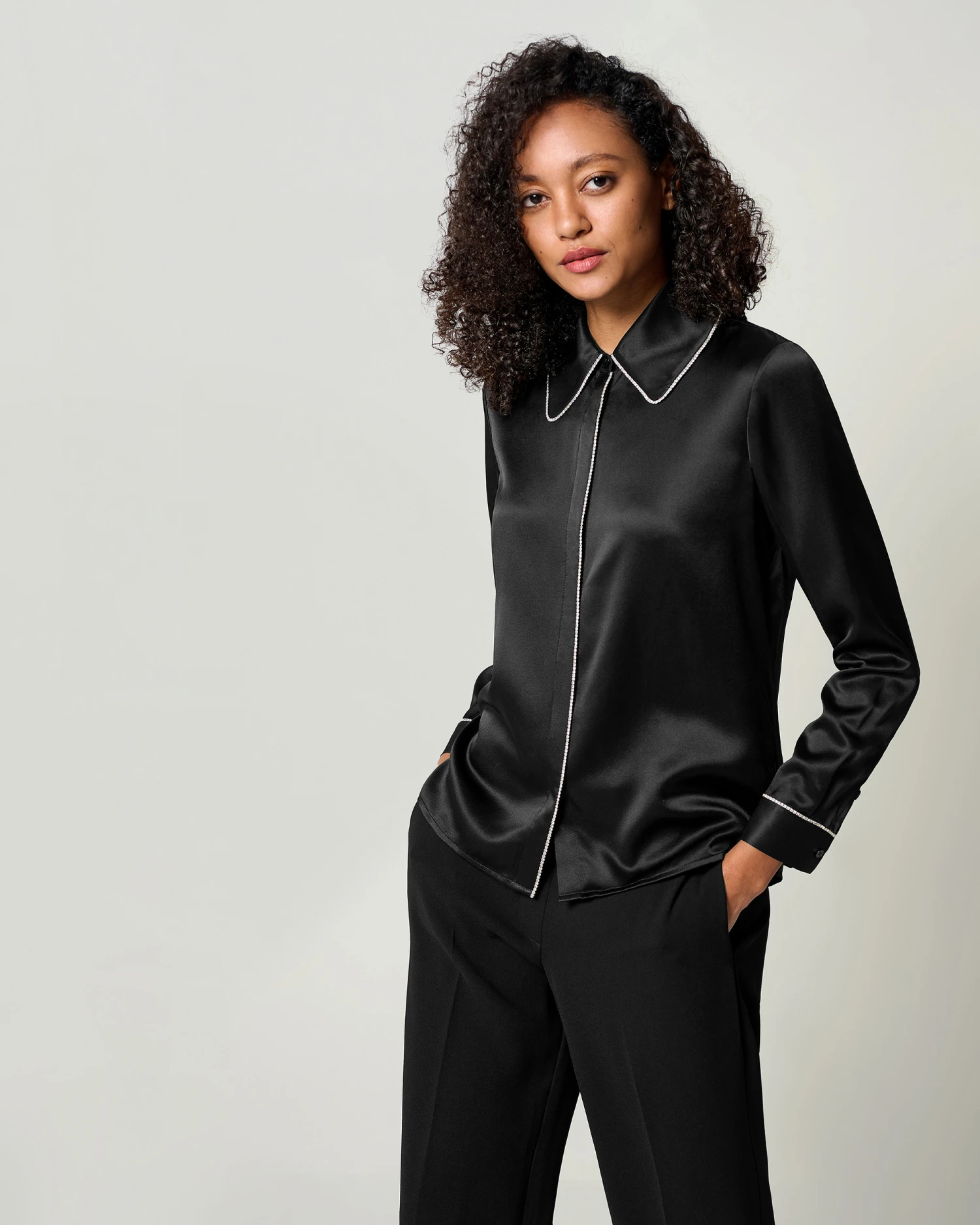 Rhinestone Trimmed Silk Blouse - Image 3