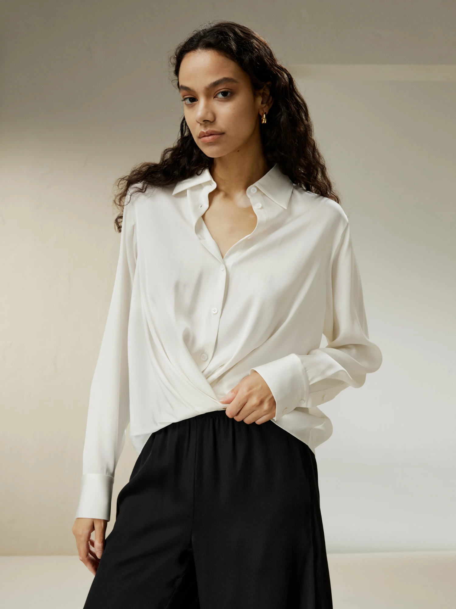 Hem Pleated Silk Blouse - Image 3