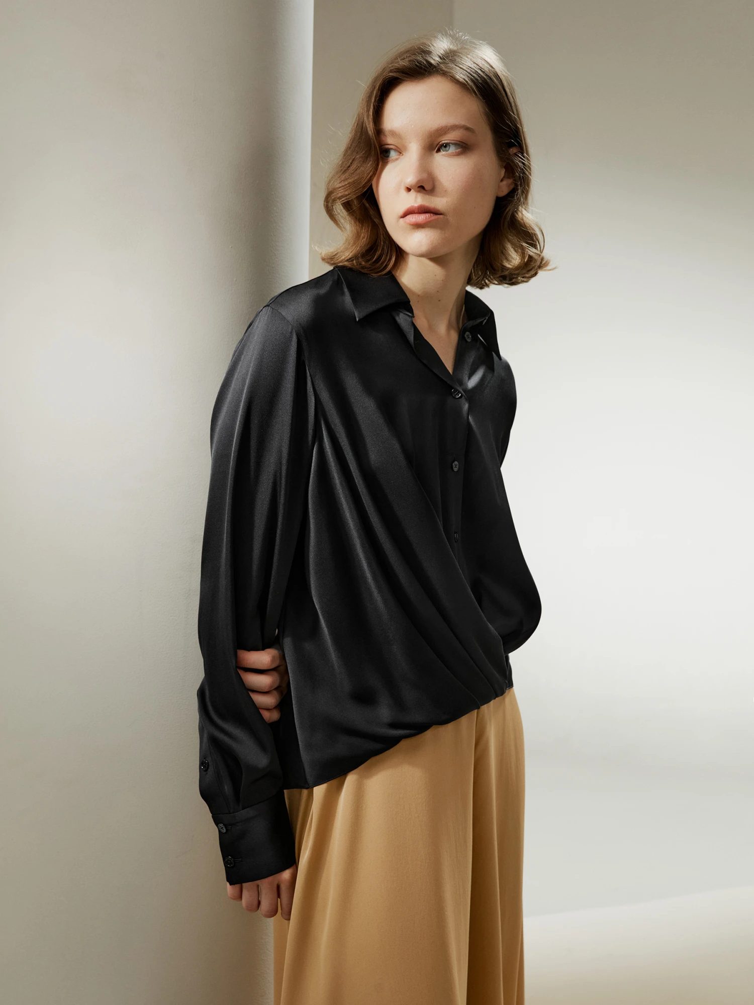Hem Pleated Silk Blouse - Image 9