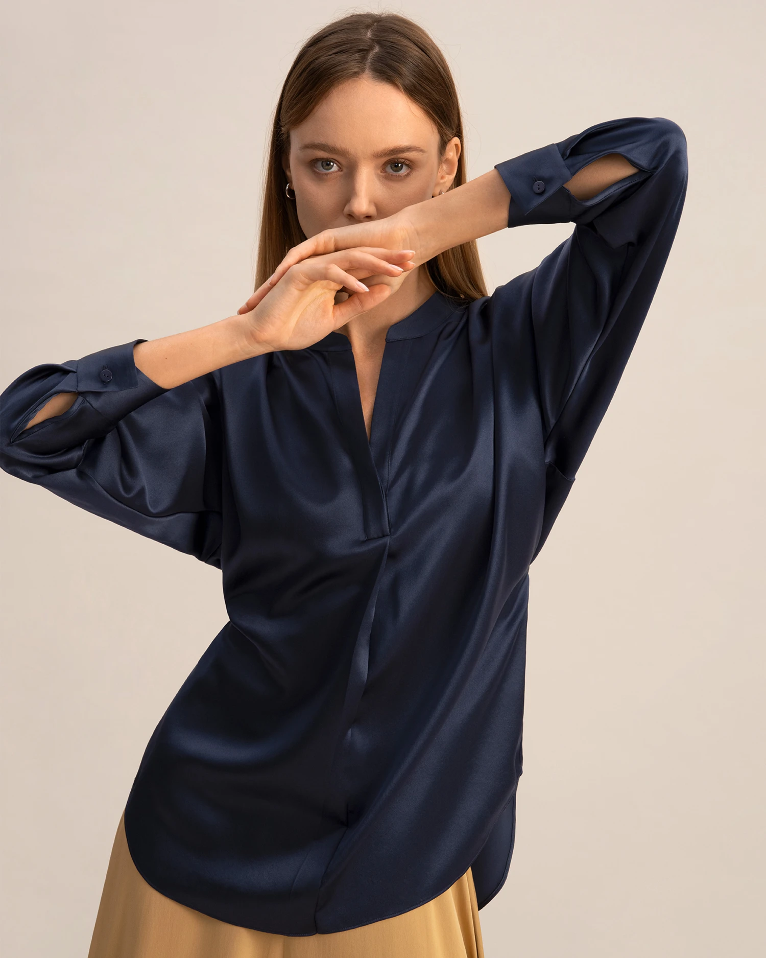 Loungeful Split Neck Silk Shirt - Image 3