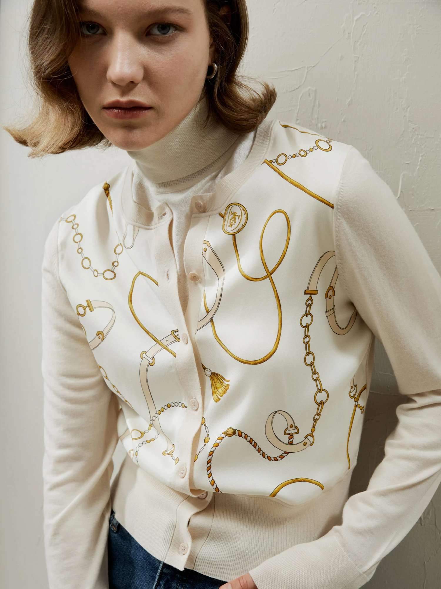 Merino Wool Cardigan With Louisville Silk Front - Image 3