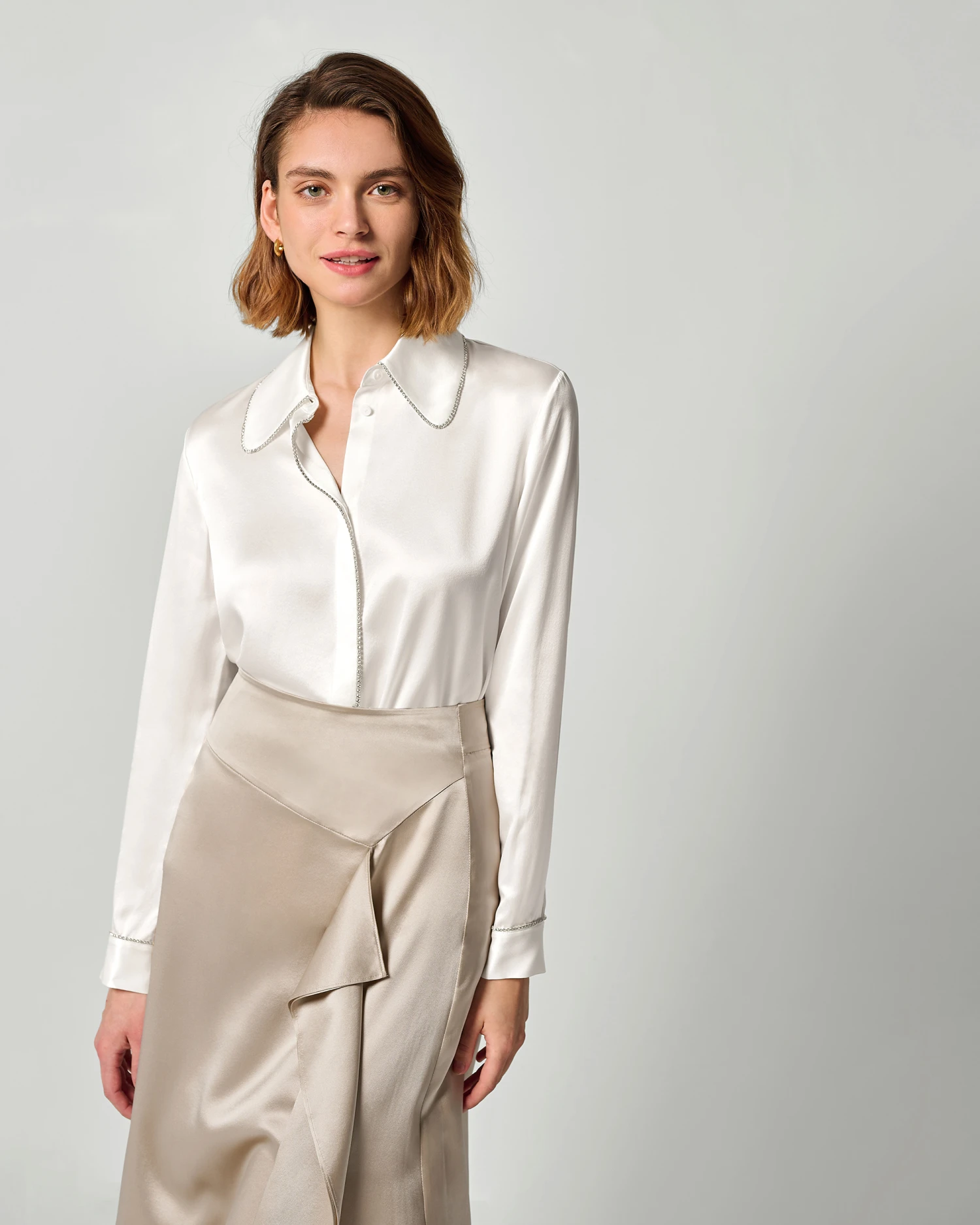 Rhinestone Trimmed Silk Blouse - Image 19