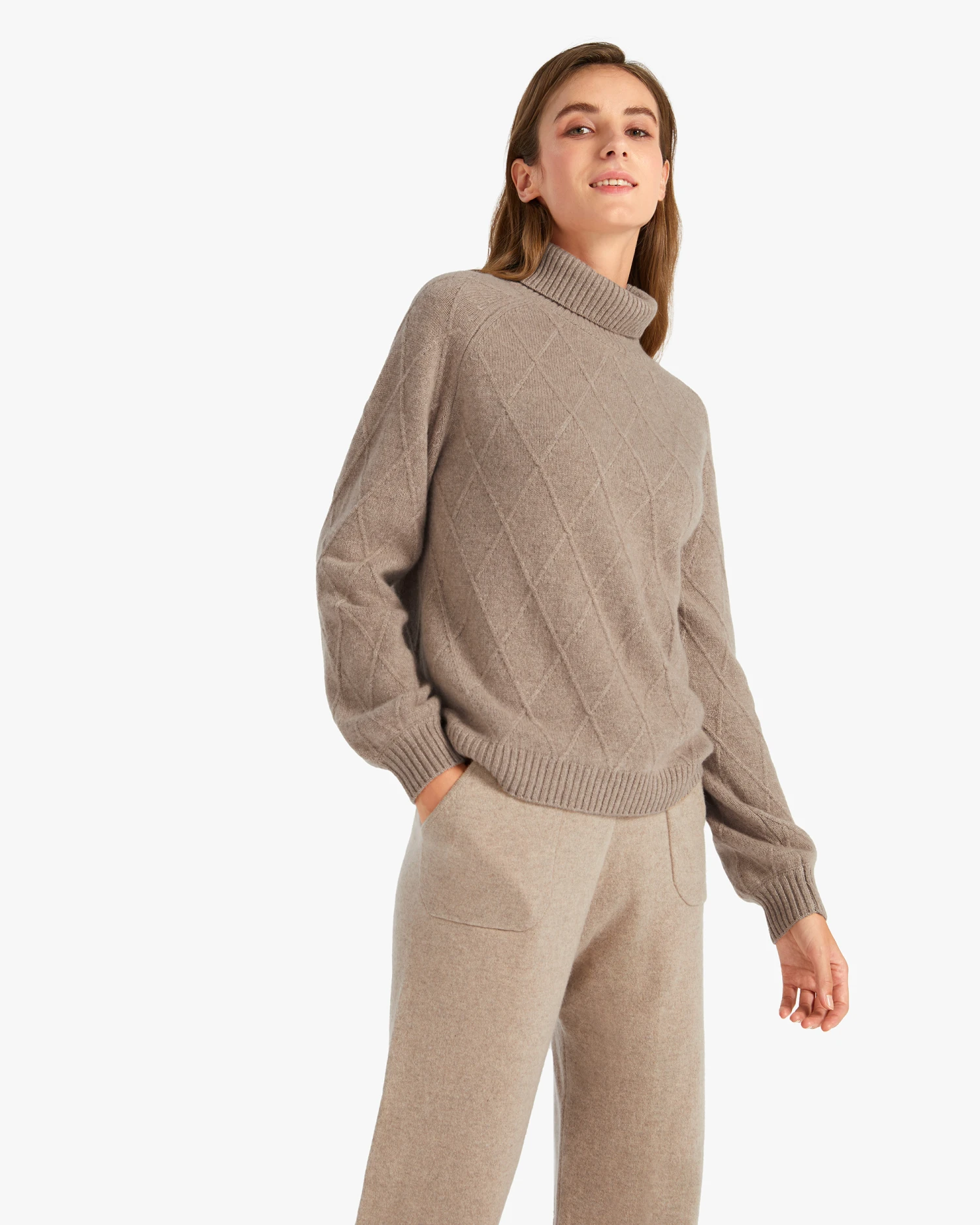 Unique Diamond Knit Cashmere Turtleneck Sweater - Image 3