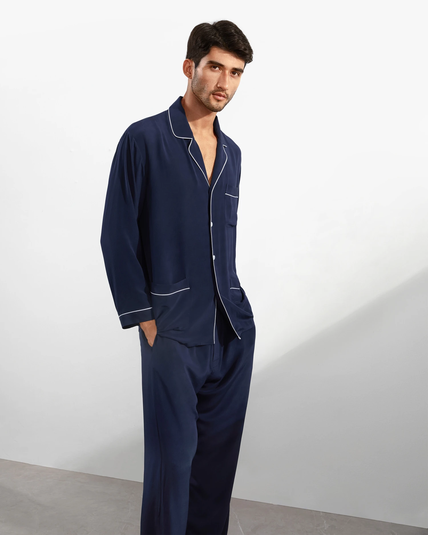 Silk Pajamas Set With Lapel Collar - Image 10