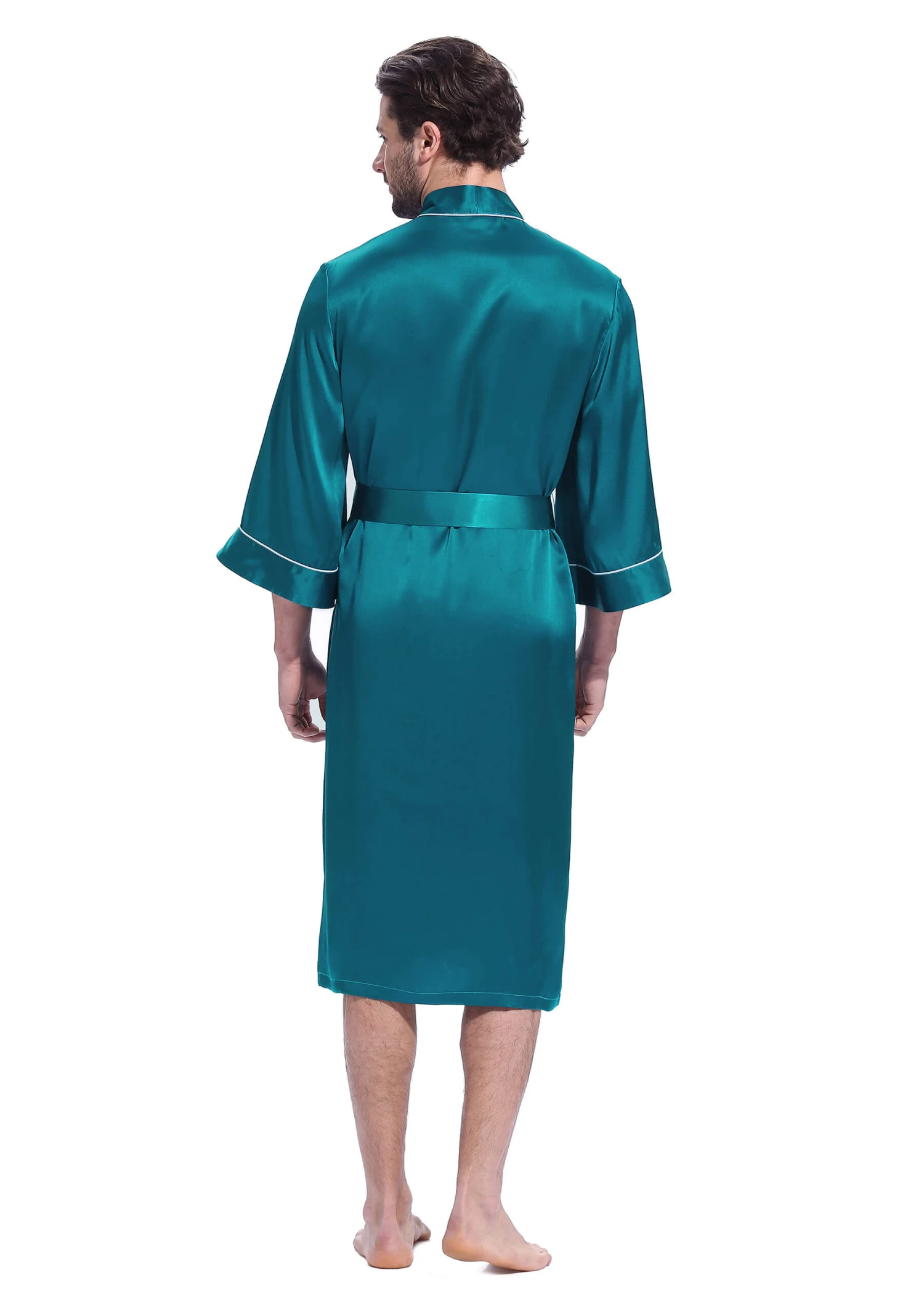 22 Momme Kimono Silk Robe With Piping - Image 19