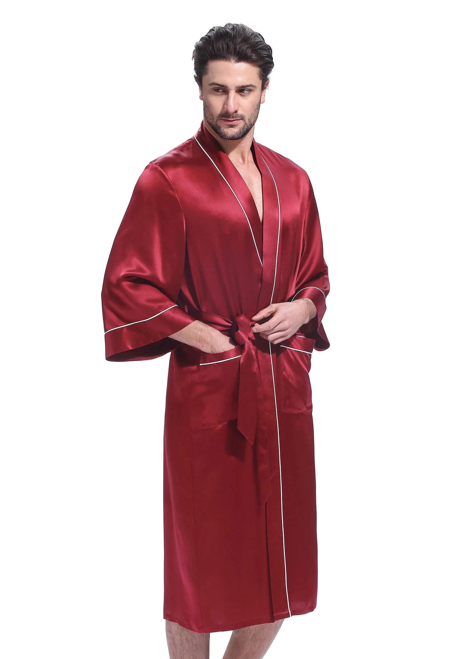 22 Momme Kimono Silk Robe With Piping - Image 11