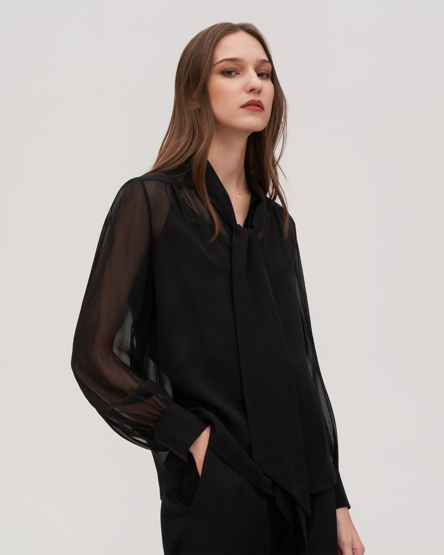 Bow Tie Silk Jasmine Blouse For Women - Image 3