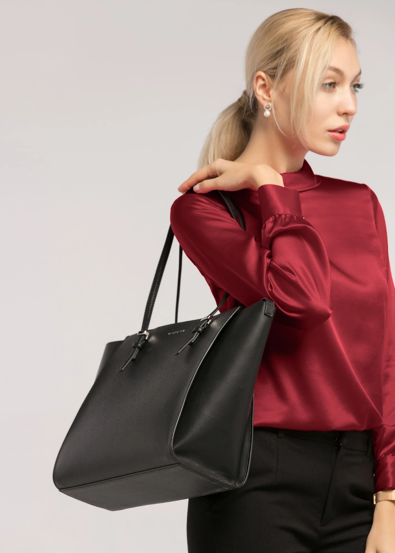 Stand Collar Long Sleeves Silk Blouse - Image 9