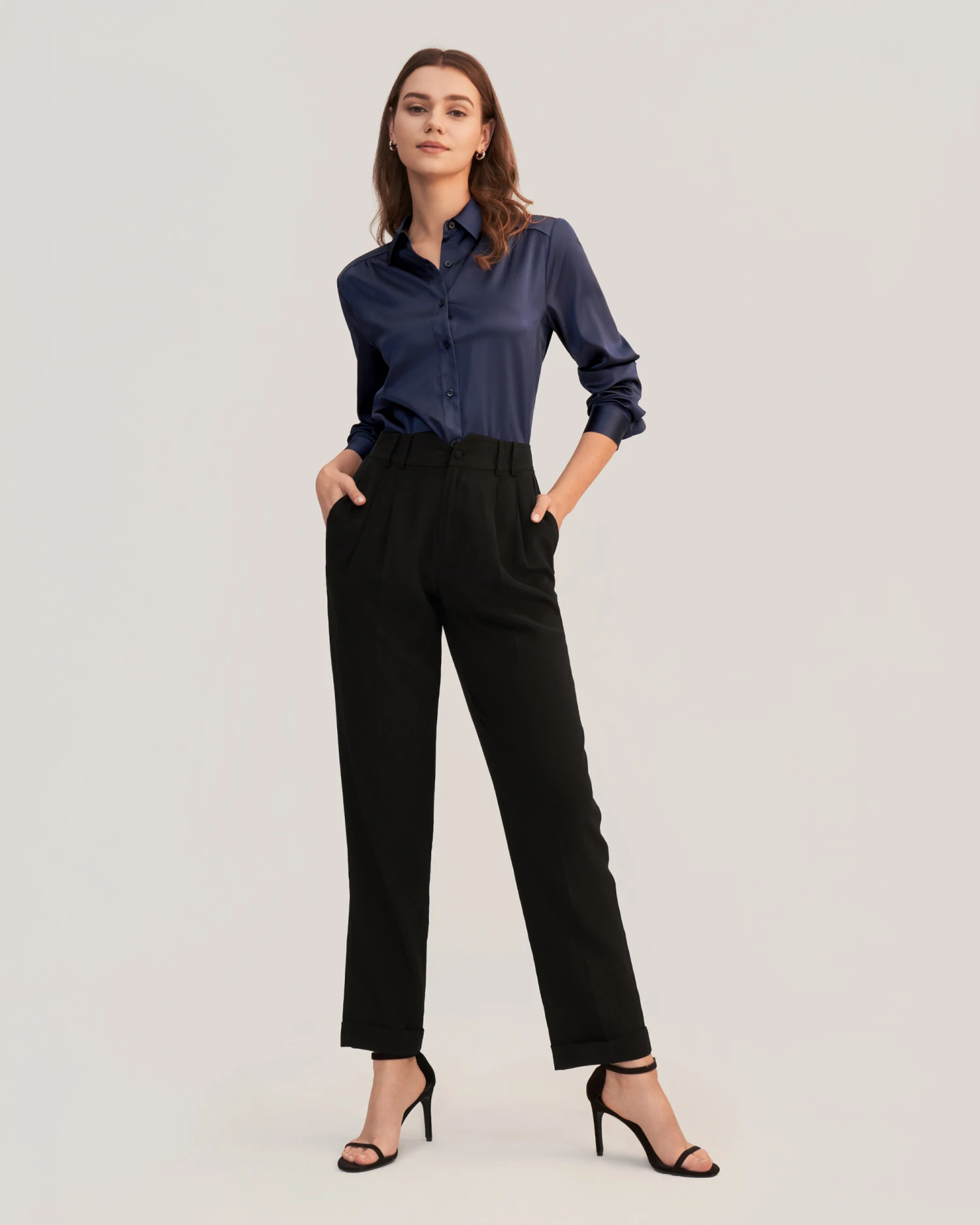 Long Sleeves Collared Silk Blouse For Women - Image 3