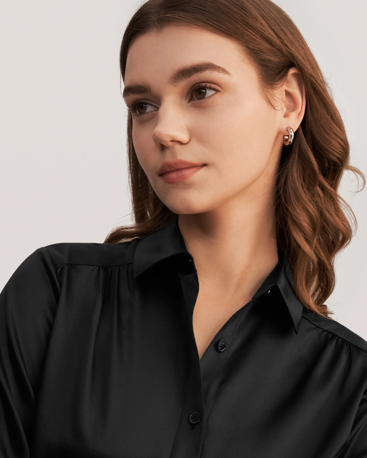 Long Sleeves Collared Silk Blouse For Women - Image 9