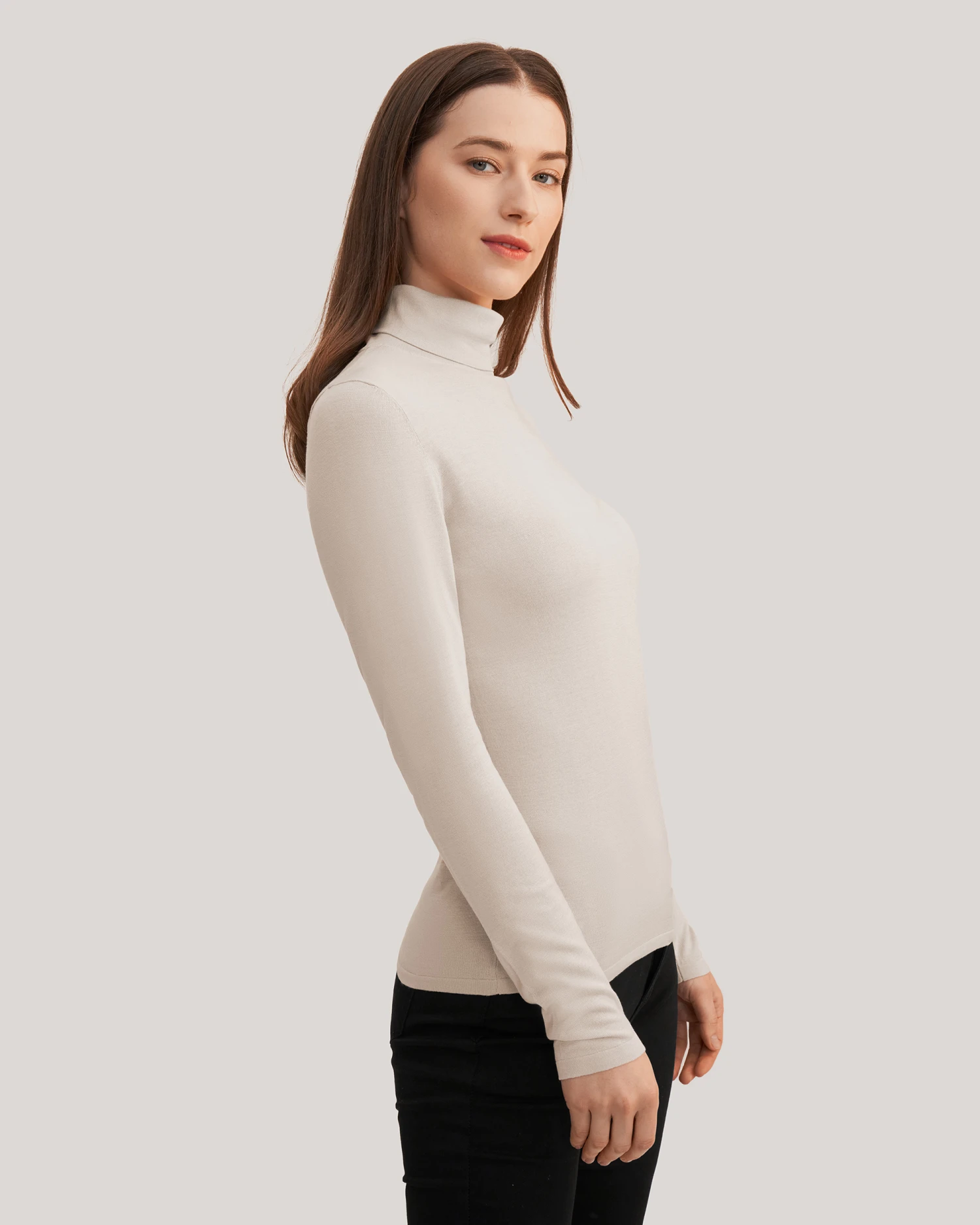 Elegant Turtle Neck Silk Knitted Tee - Image 10