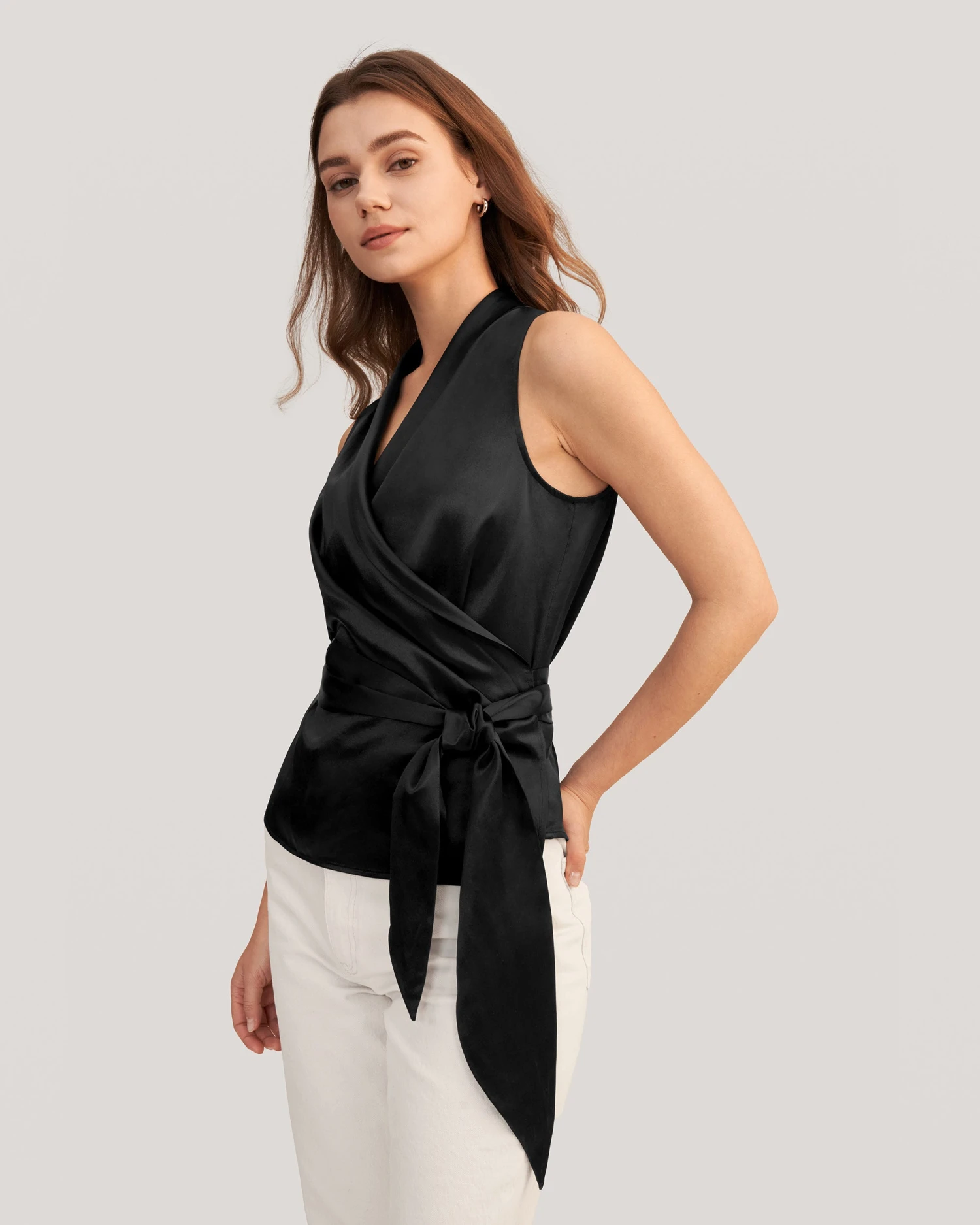 Women Elegant Silk Wrap Blouse - Image 10