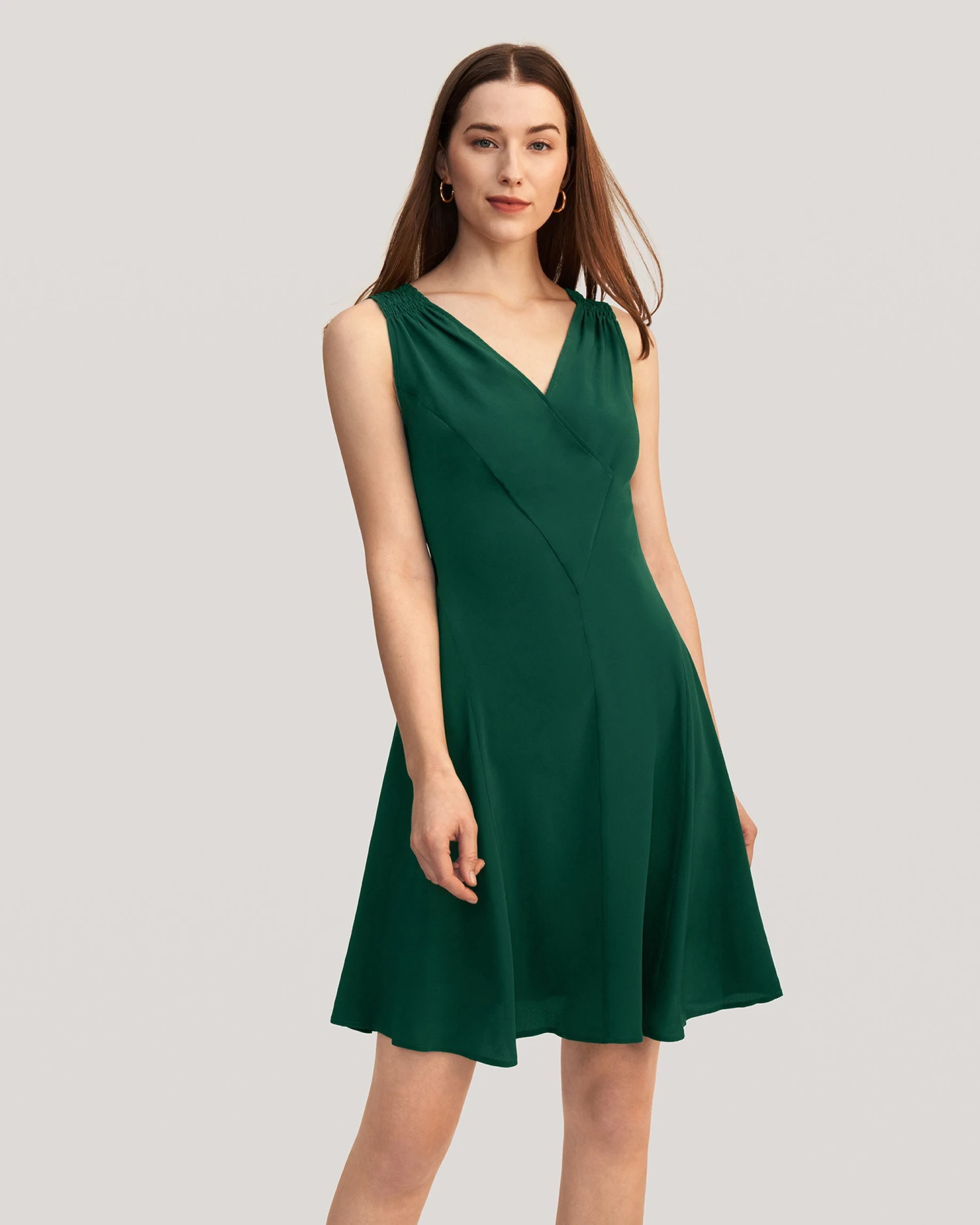 Unique Cutting Silk Dress With Smocking Shoulder - Image 3