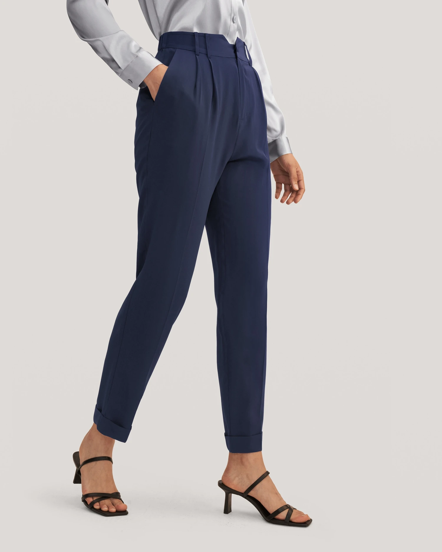 Women Tucked Tapered Silk Pants - Image 17