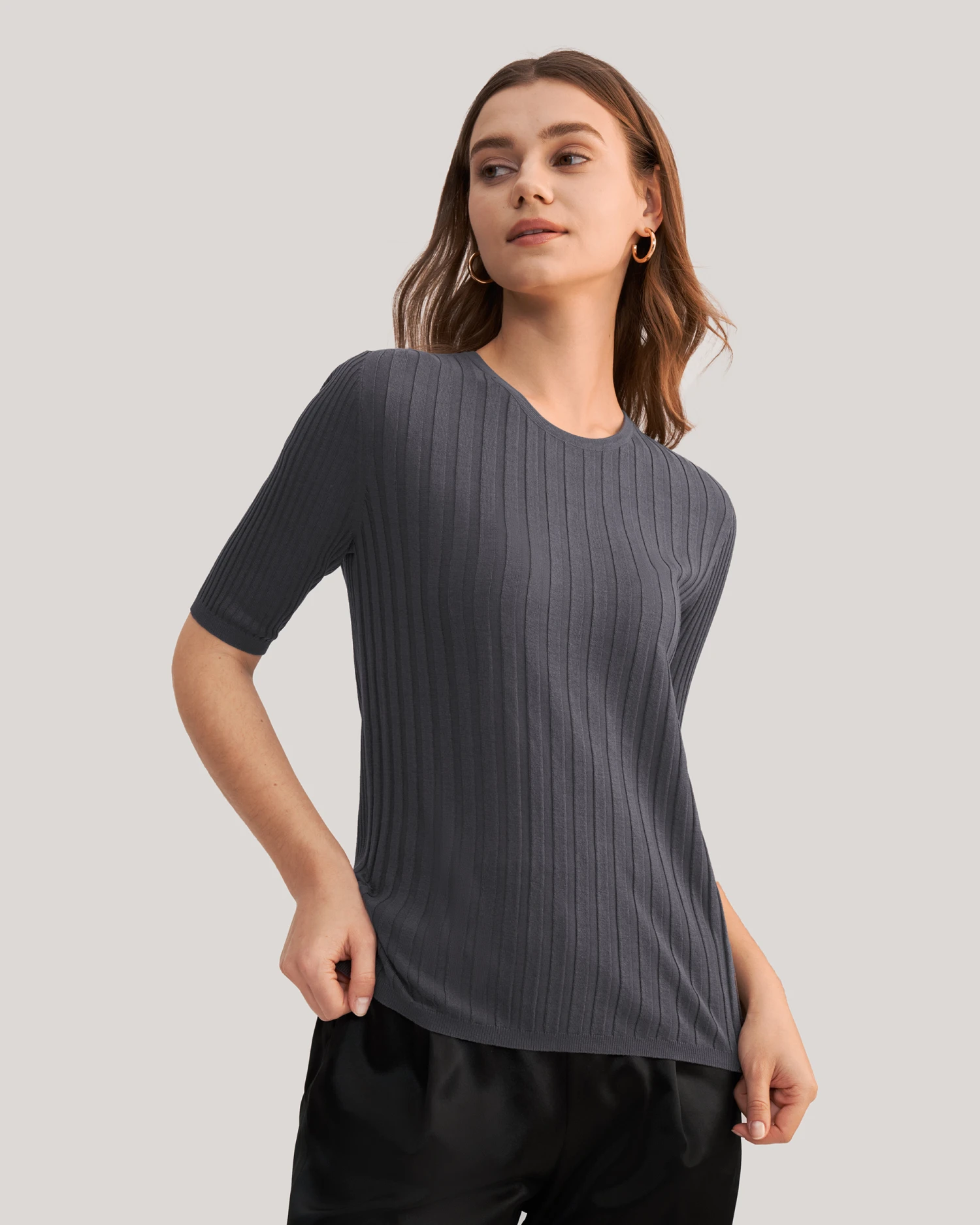 Short Sleeve Basic Silk Knit Tee - Image 10