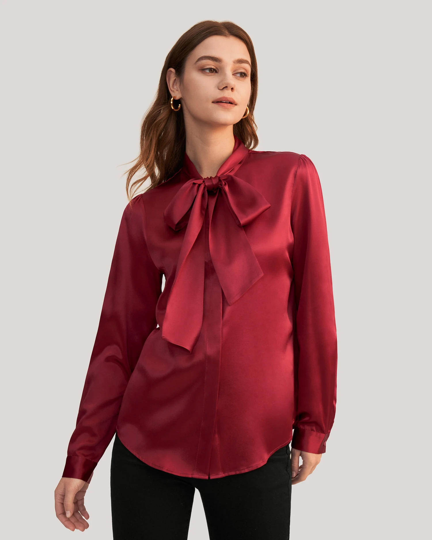 Women Bow-tie Neck Silk Blouse - Image 11