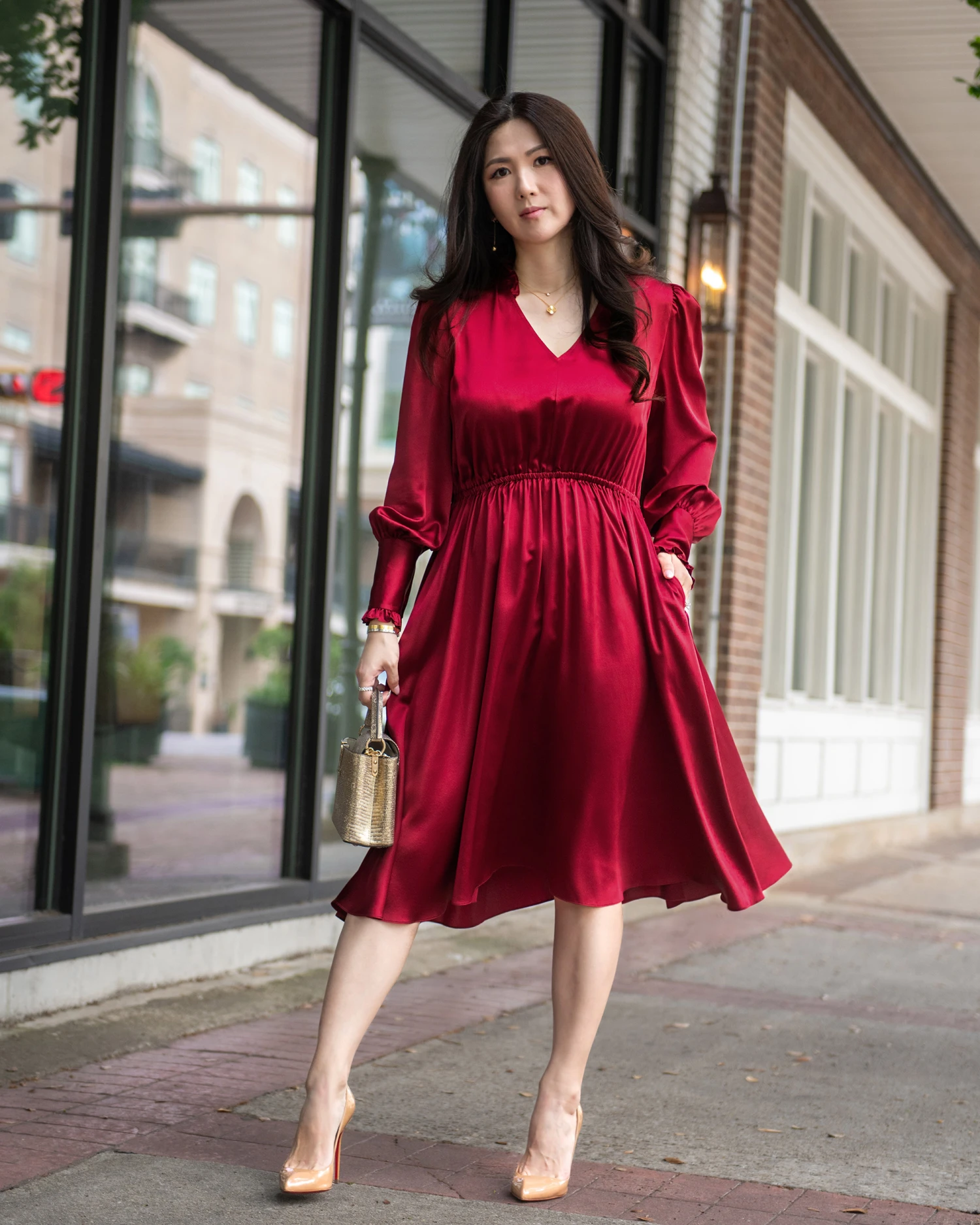 LILYSILK X CHARIS V Neck A Line Midi Dress - Image 10