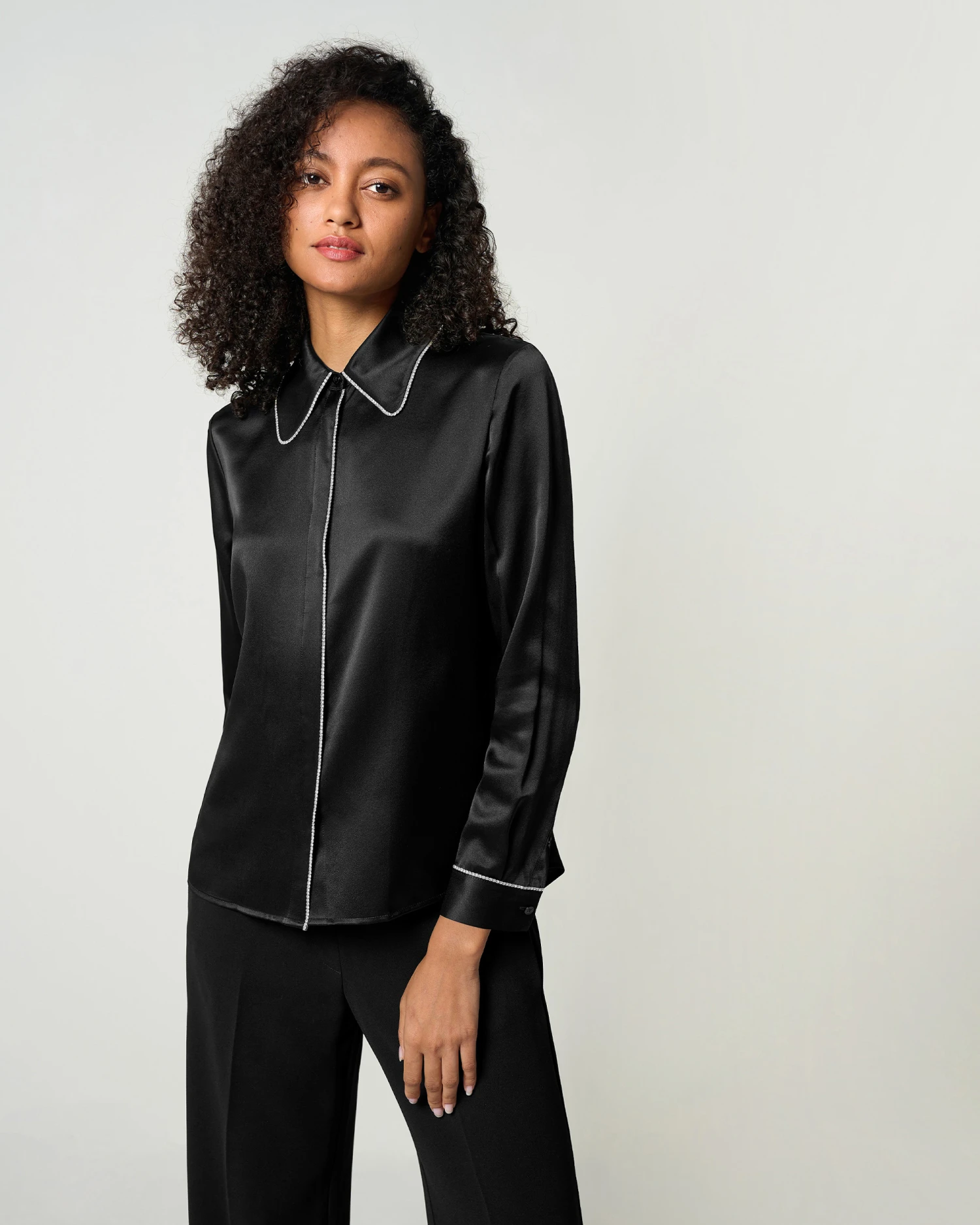 Rhinestone Trimmed Silk Blouse - Image 4