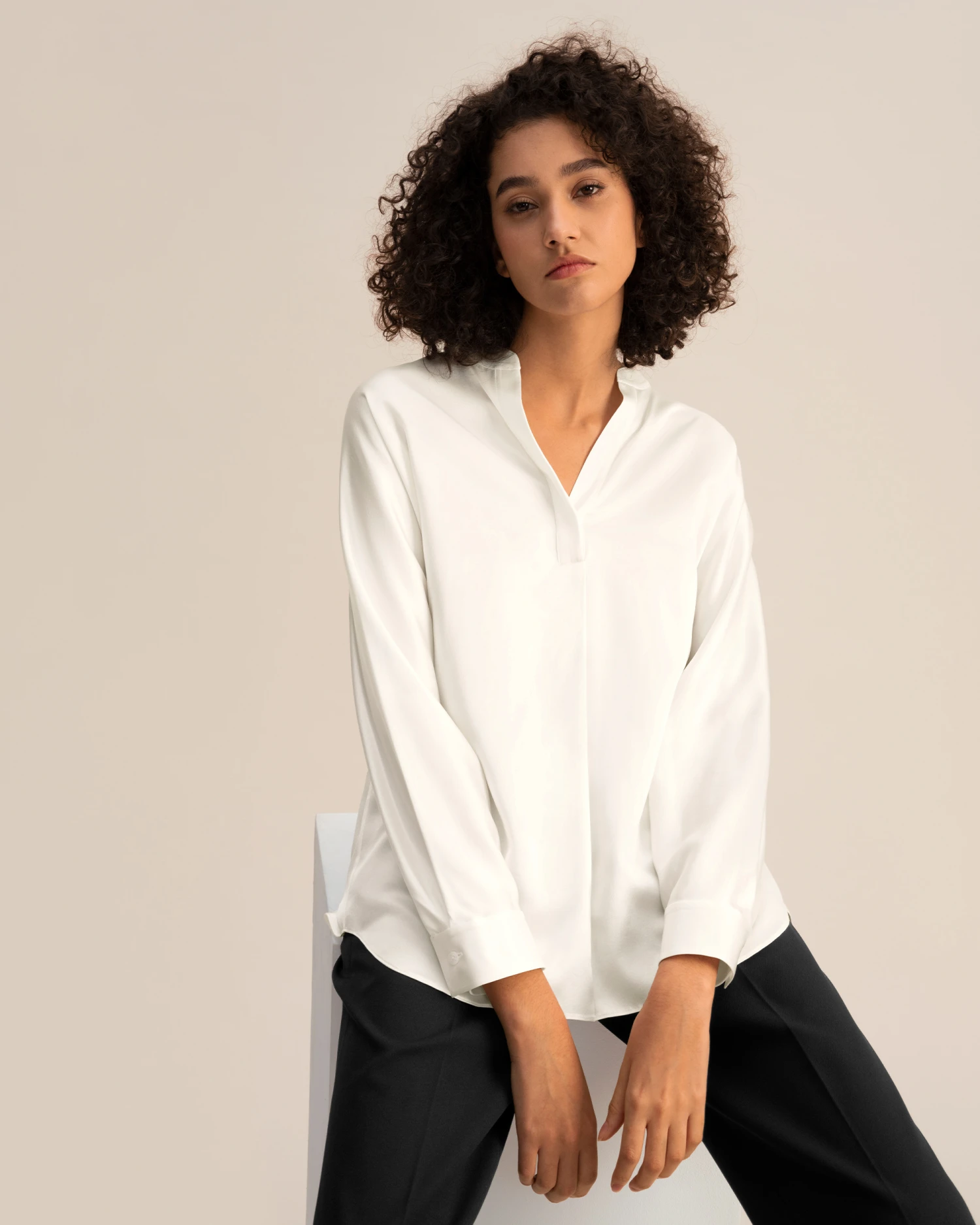 Loungeful Split Neck Silk Shirt - Image 11