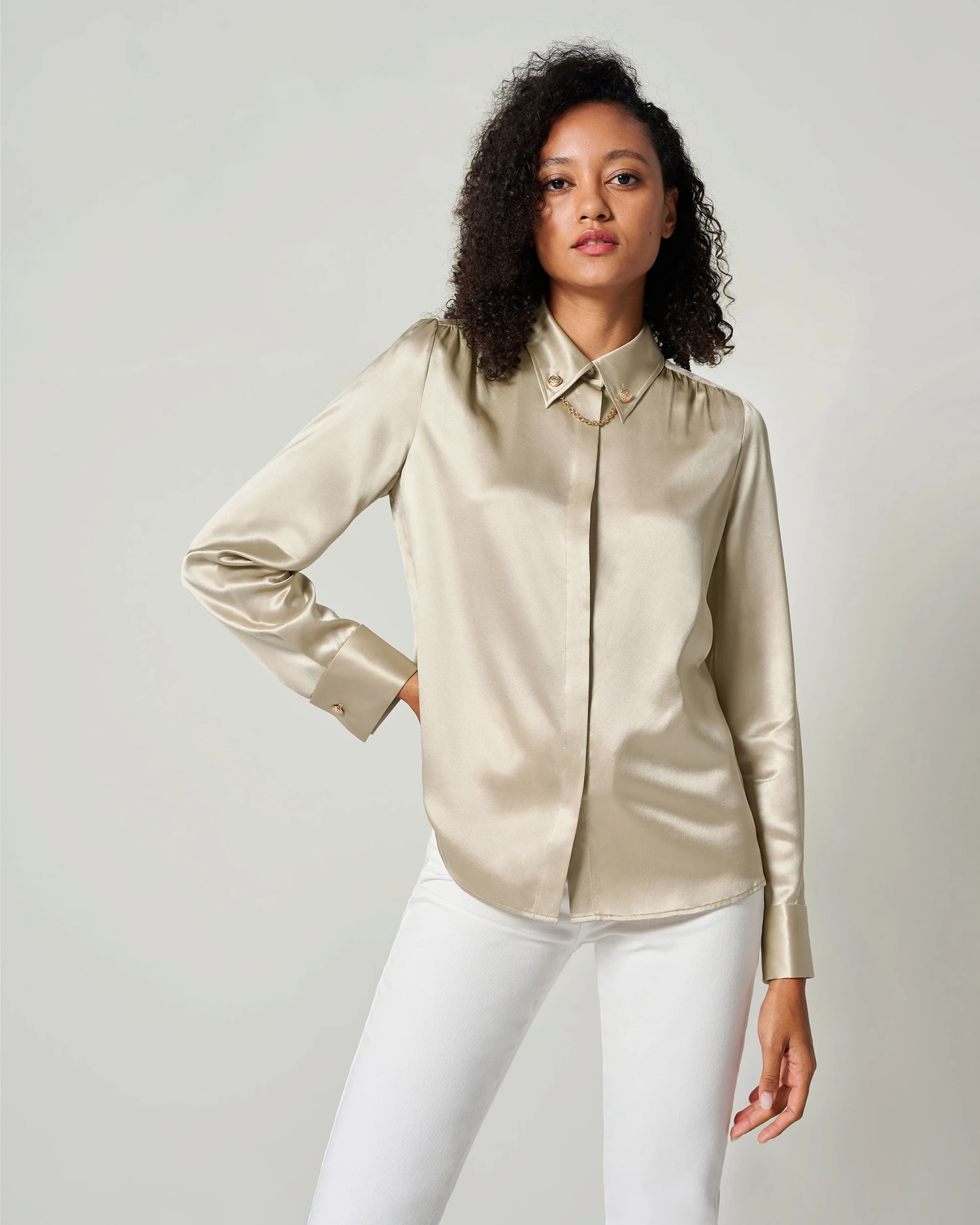 Silk Blouse With Metal Chain - Image 11