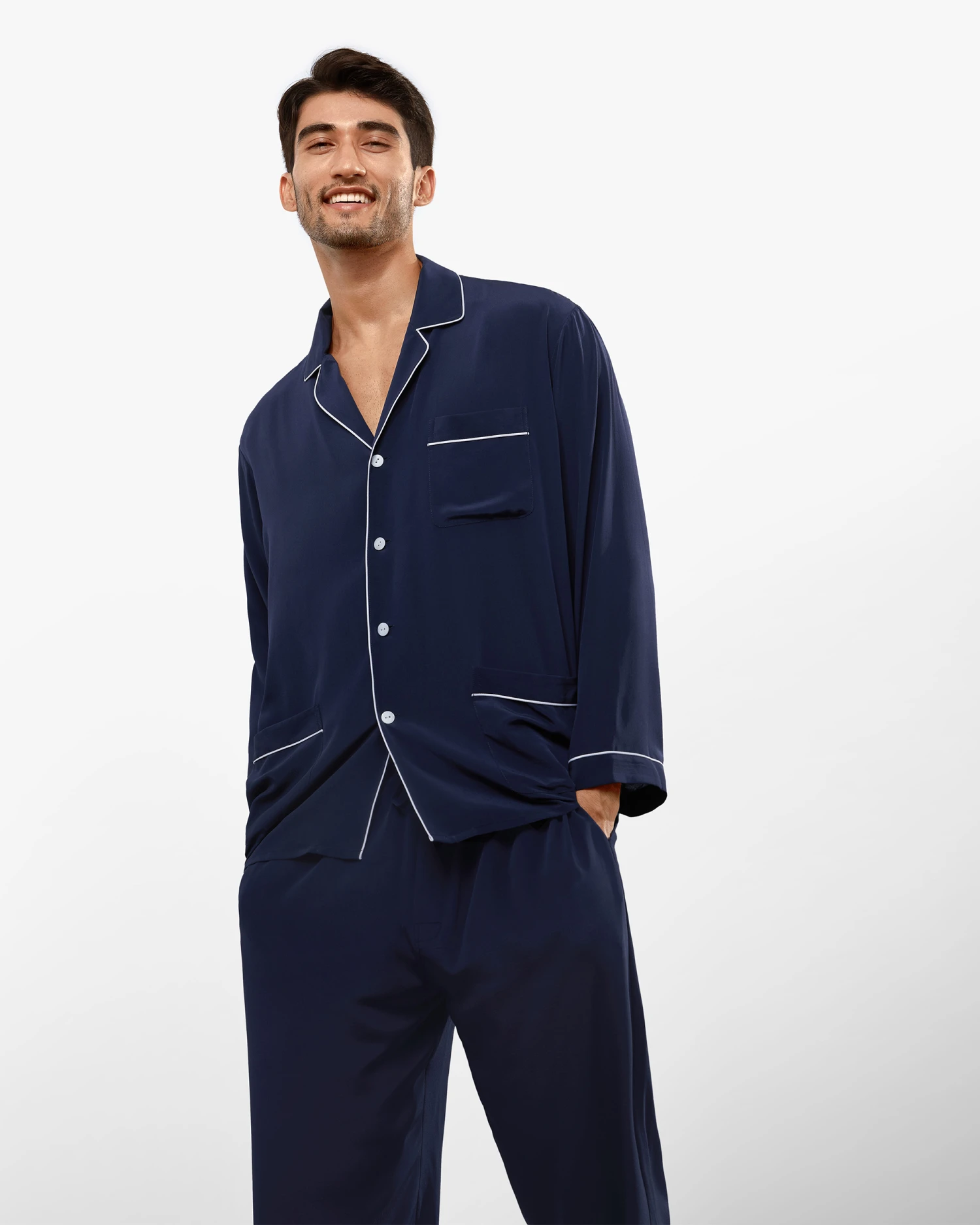 Silk Pajamas Set With Lapel Collar - Image 11