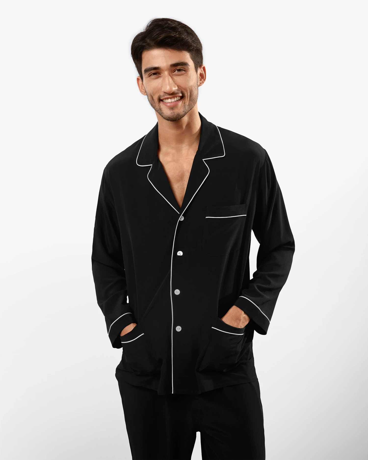 Silk Pajamas Set With Lapel Collar - Image 18