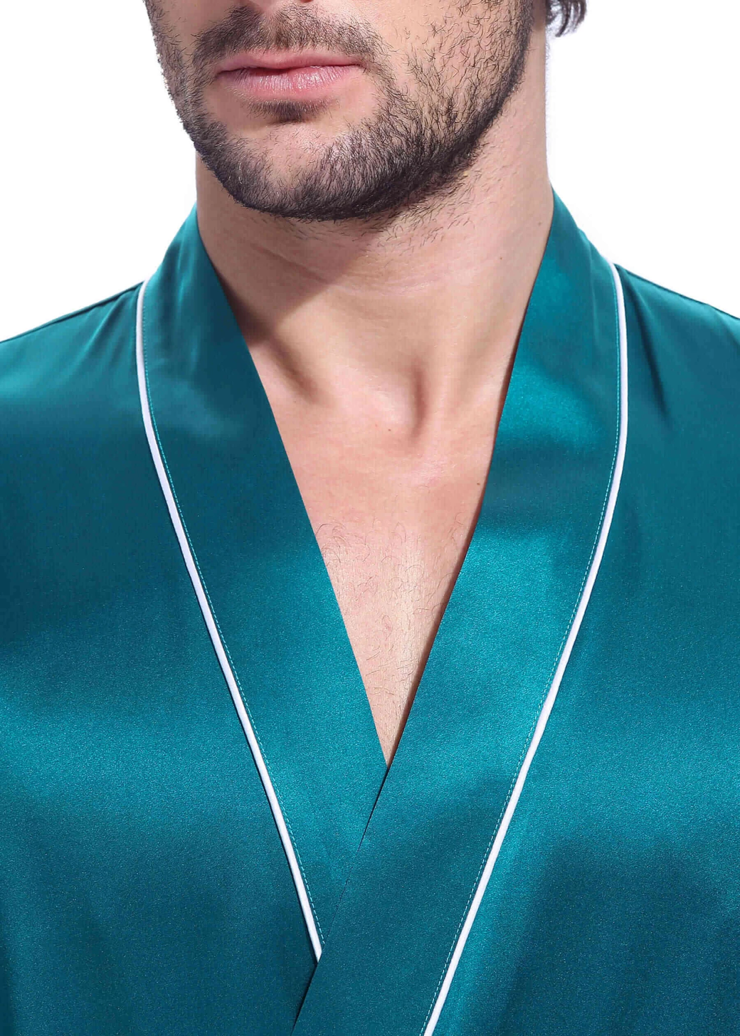 22 Momme Kimono Silk Robe With Piping - Image 20