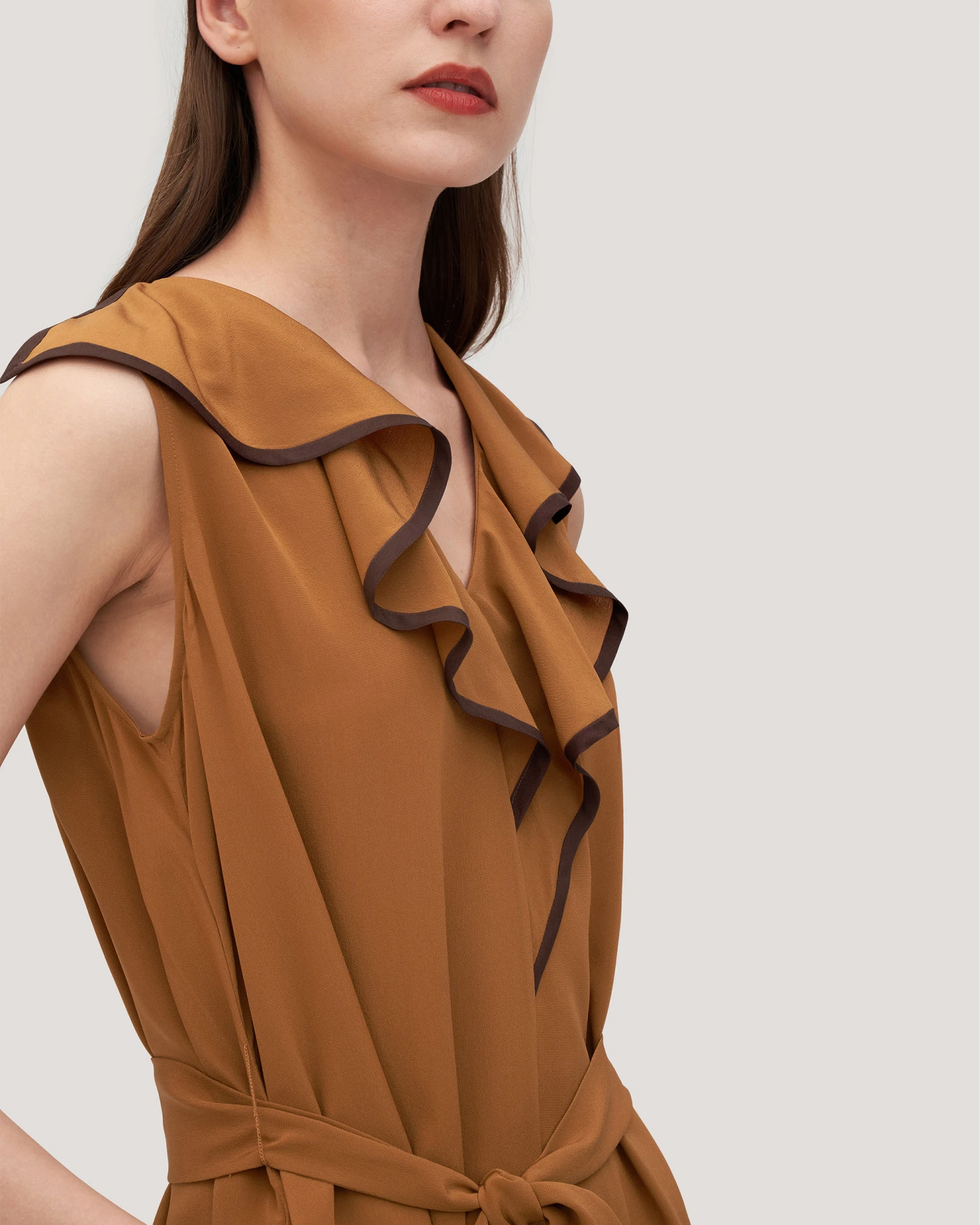 V-Neck Sleeveless Silk Orchid Dress - Image 4