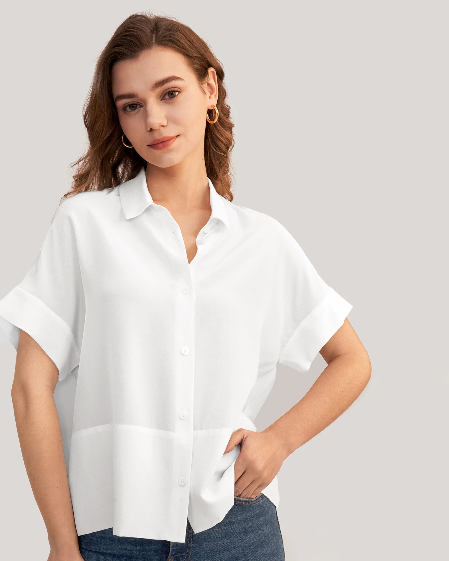 Women Casual Short Sleeves Loose Silk T-Shirt - Image 18