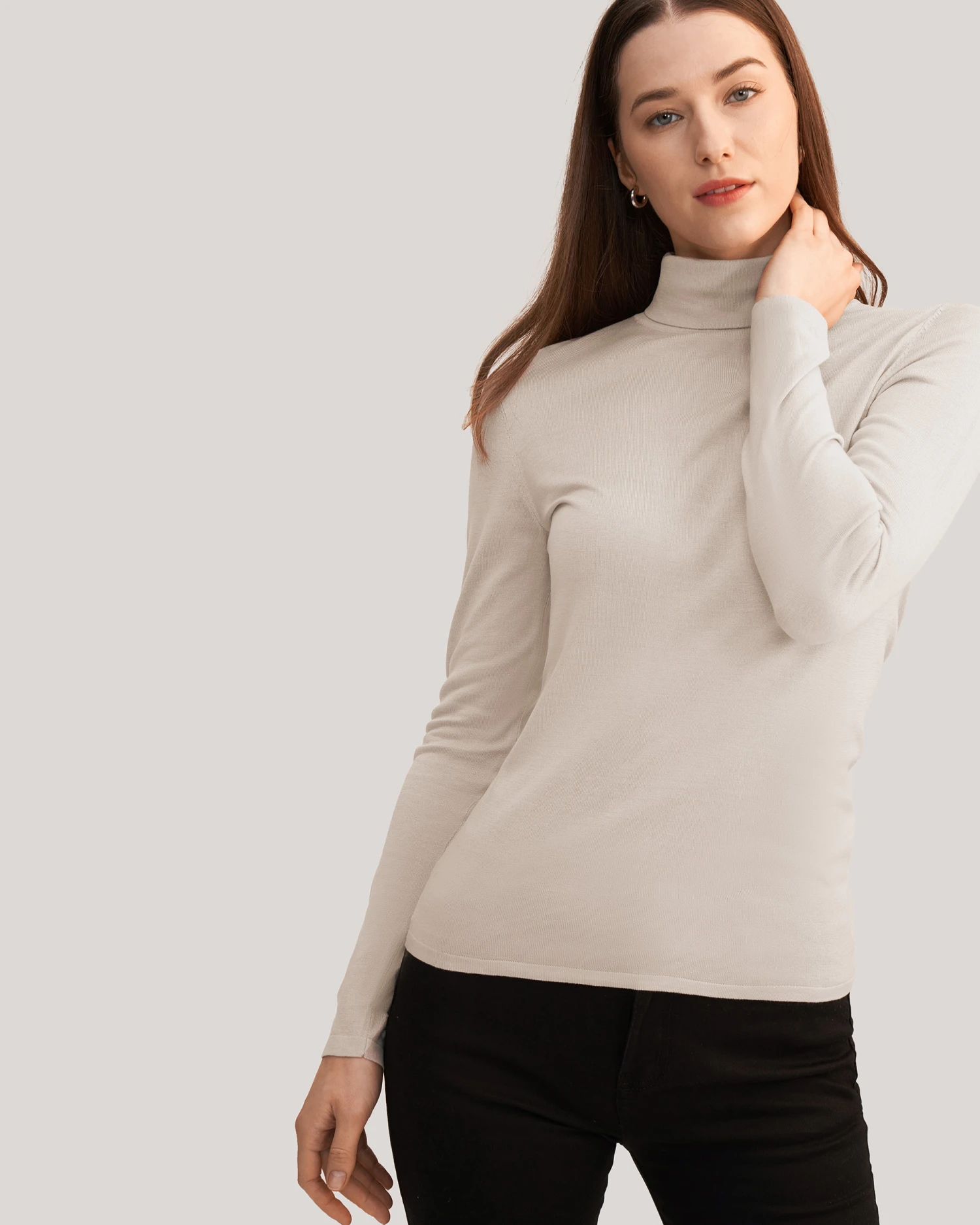 Elegant Turtle Neck Silk Knitted Tee - Image 11
