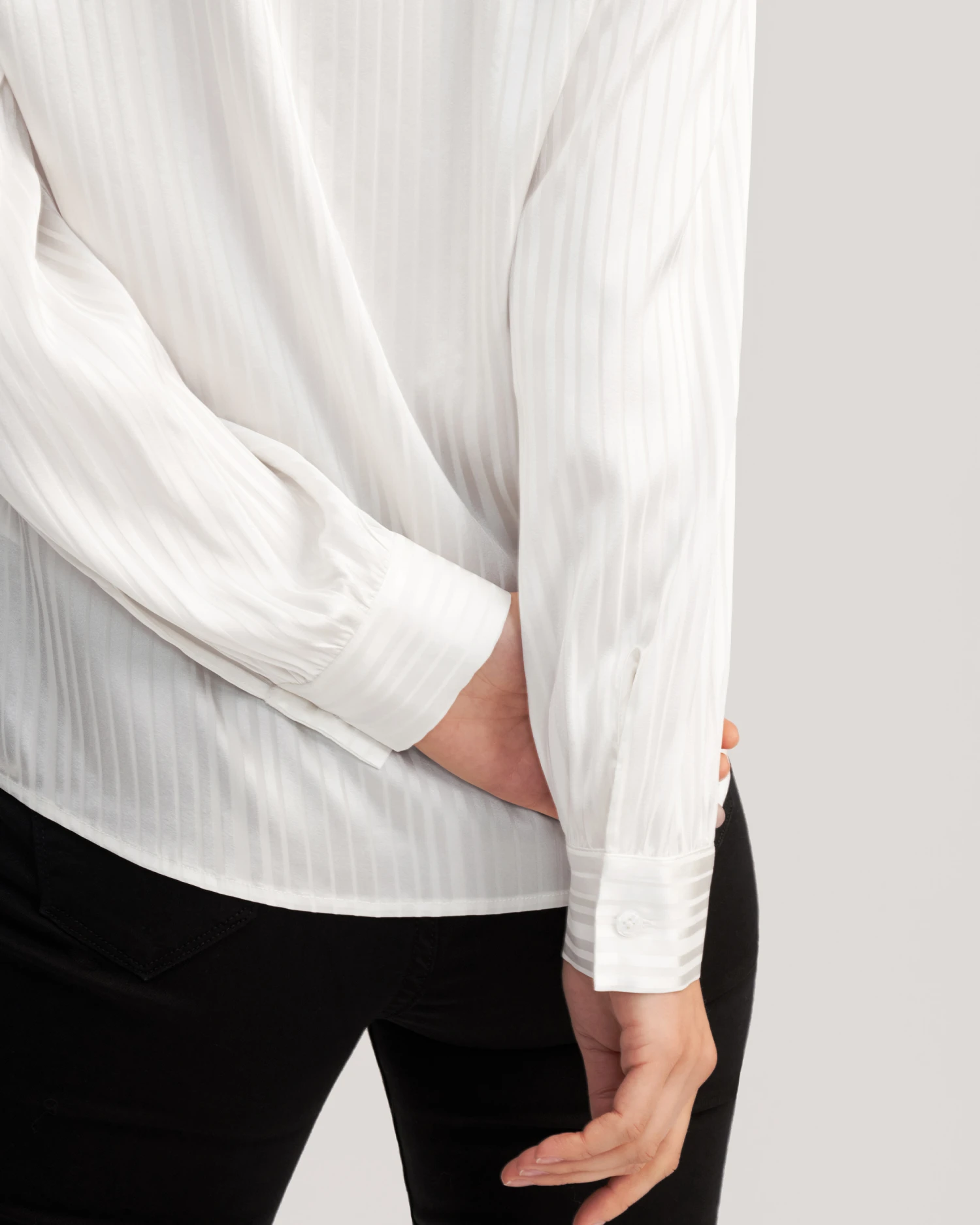 Mandarin Collar Striped Silk Shirt - Image 4