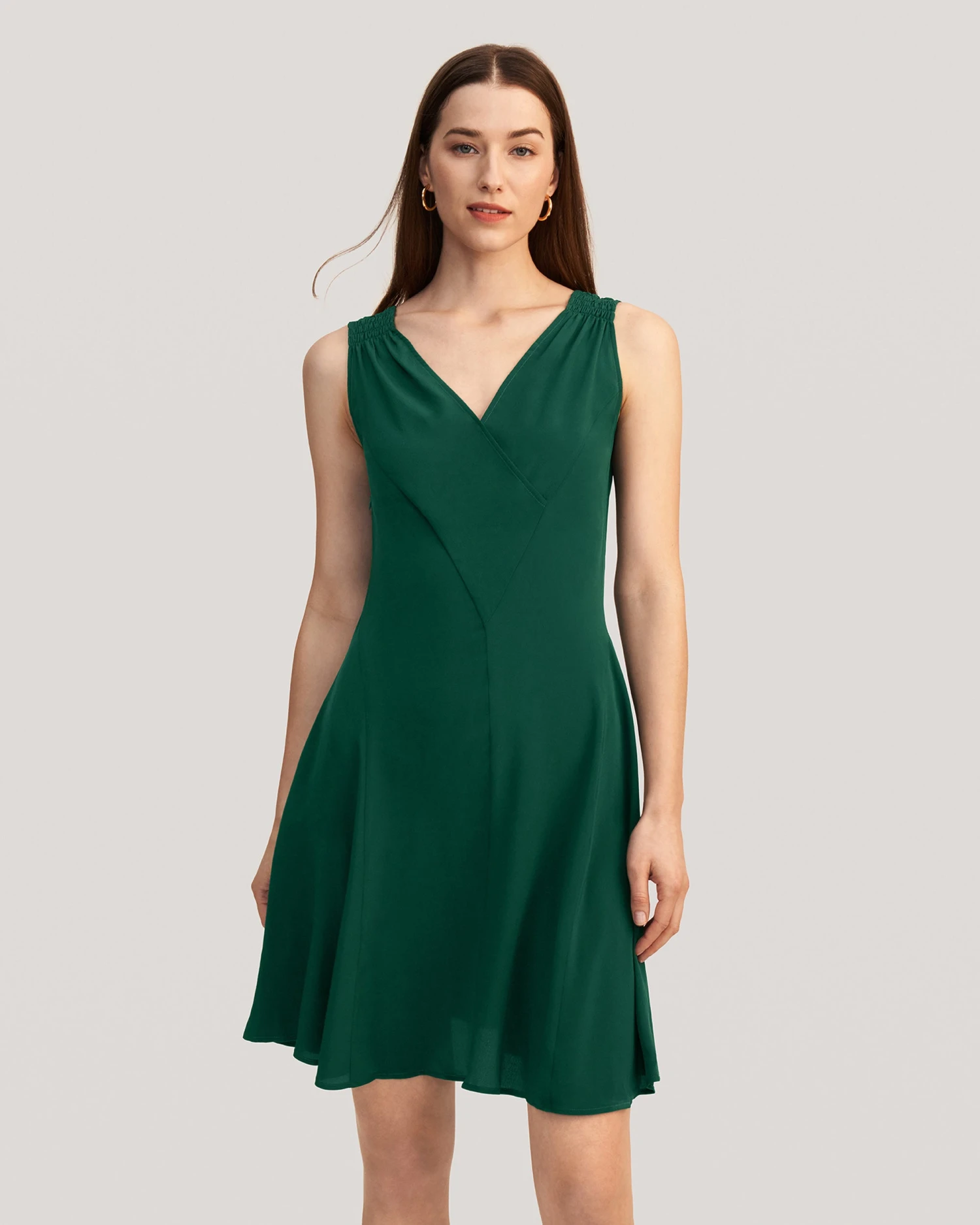 Unique Cutting Silk Dress With Smocking Shoulder - Image 11