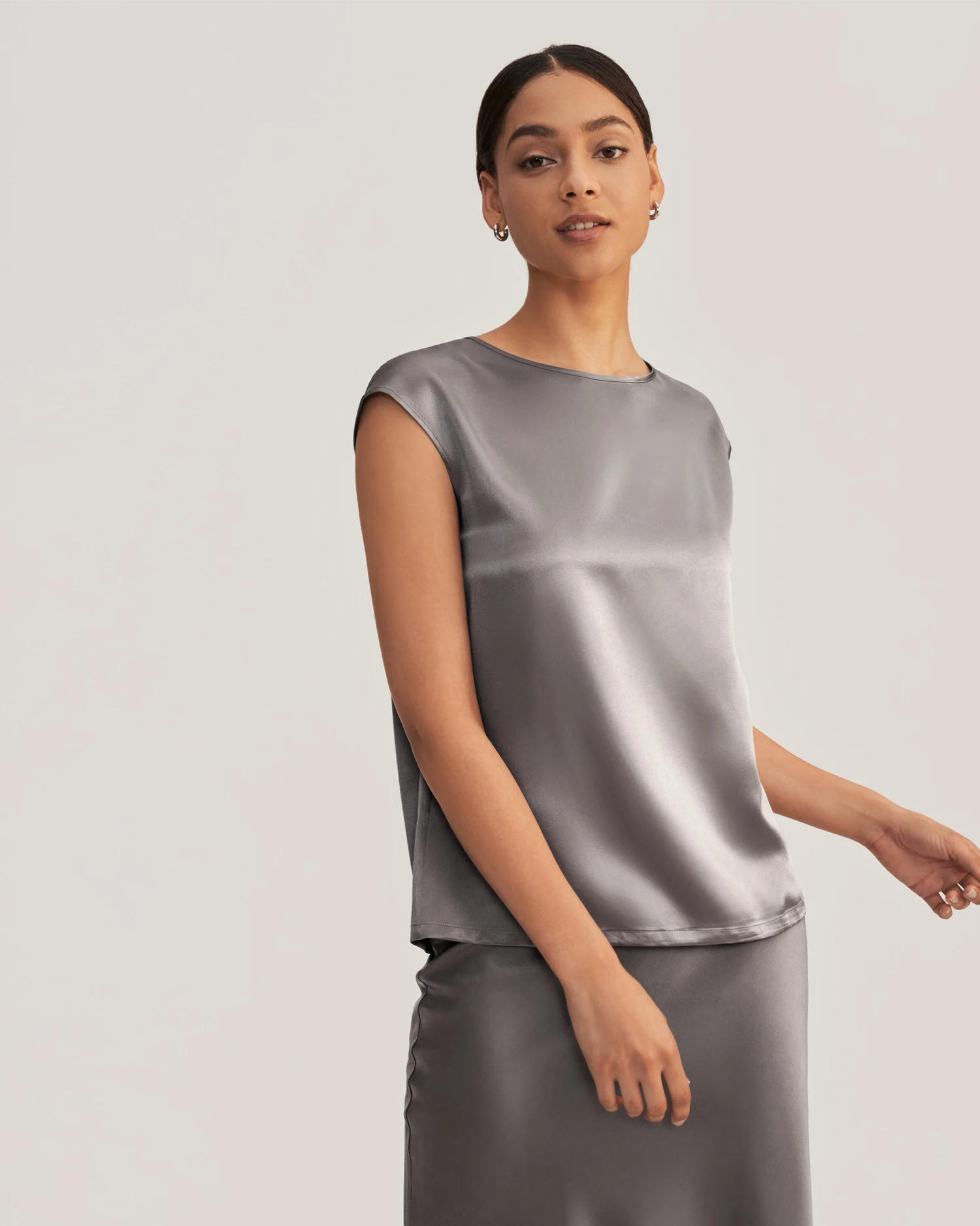 Basic Cap Sleeves Silk Tee For Women - Image 16