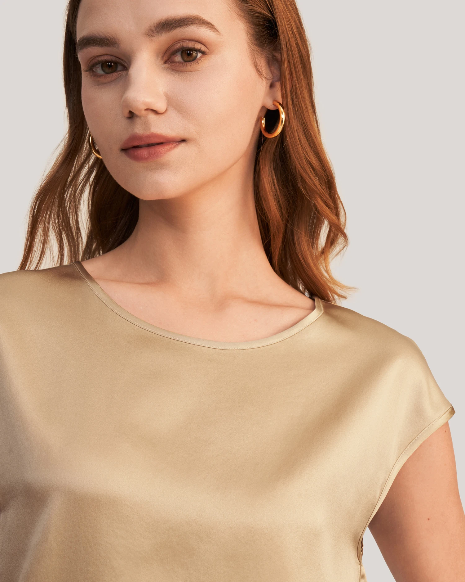 Basic Cap Sleeves Silk Tee For Women - Image 4