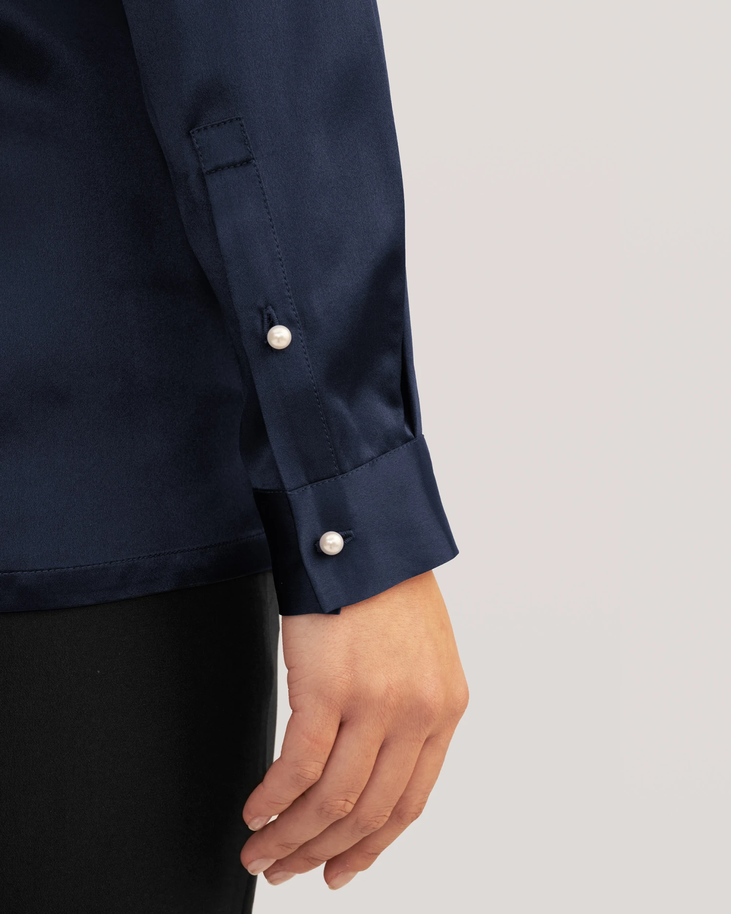 Women Classic Pearl Button Silk Shirt - Image 10