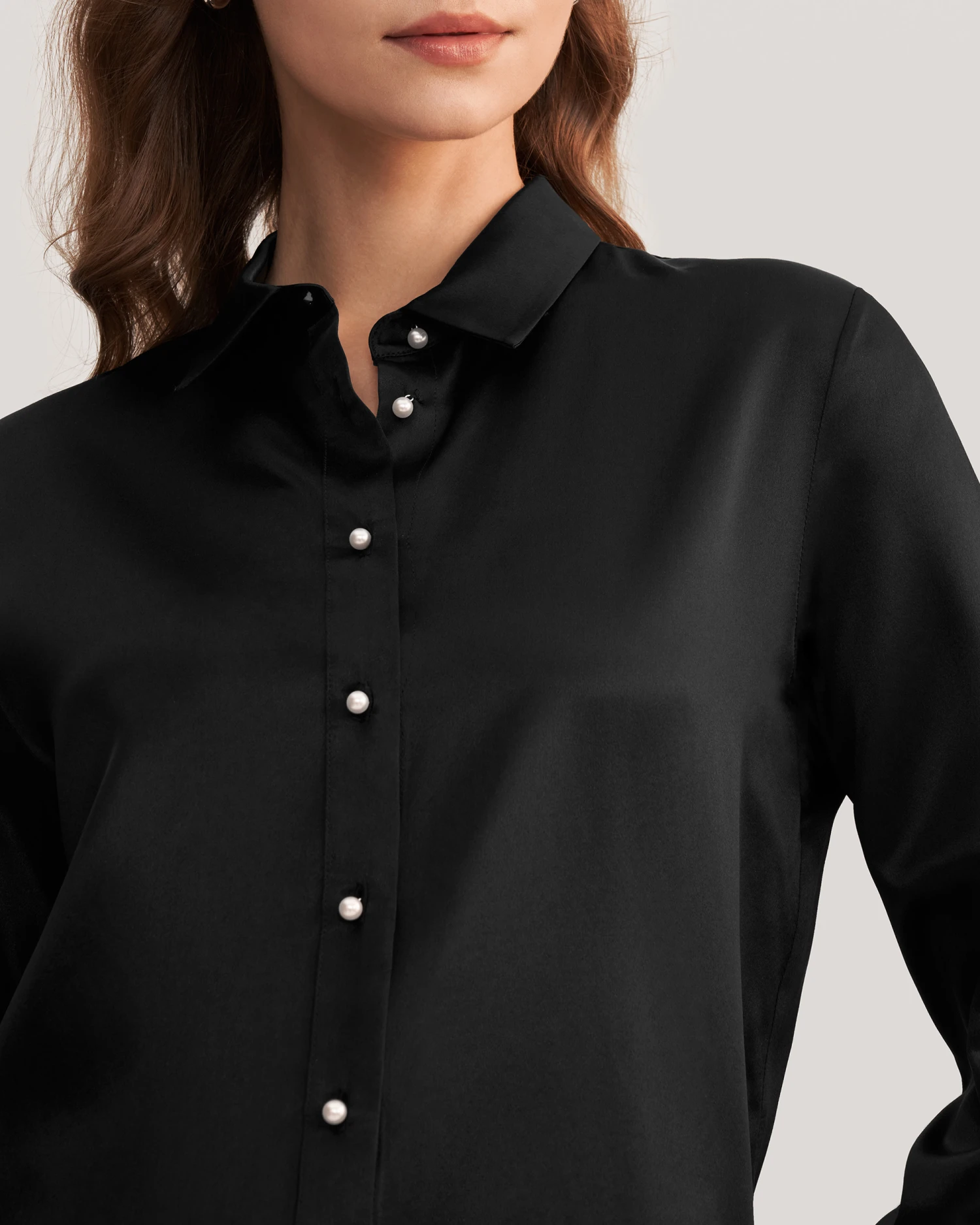 Women Classic Pearl Button Silk Shirt - Image 19