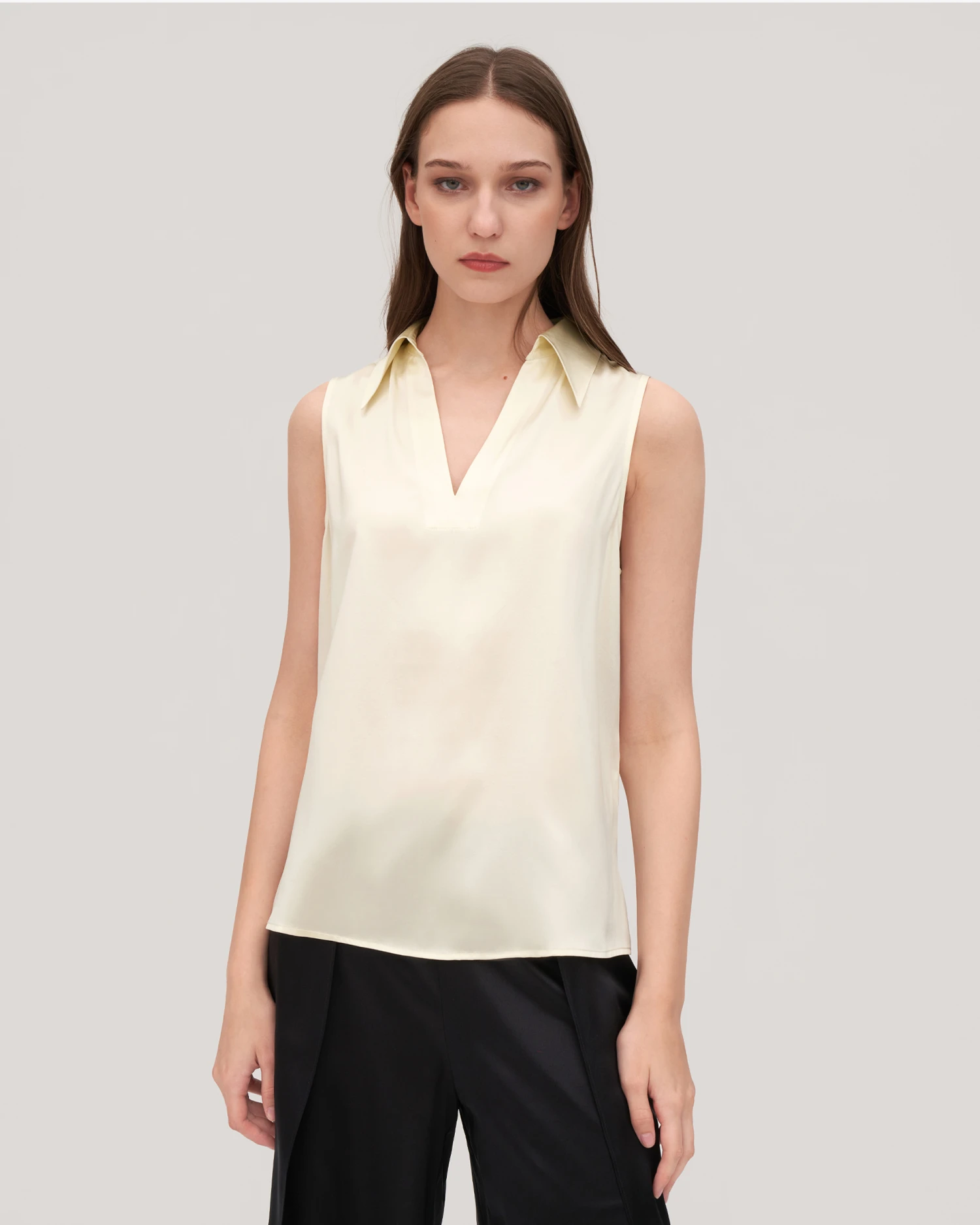 V-Neck Sleeveless Silk Violet Shirt For Women - Image 12