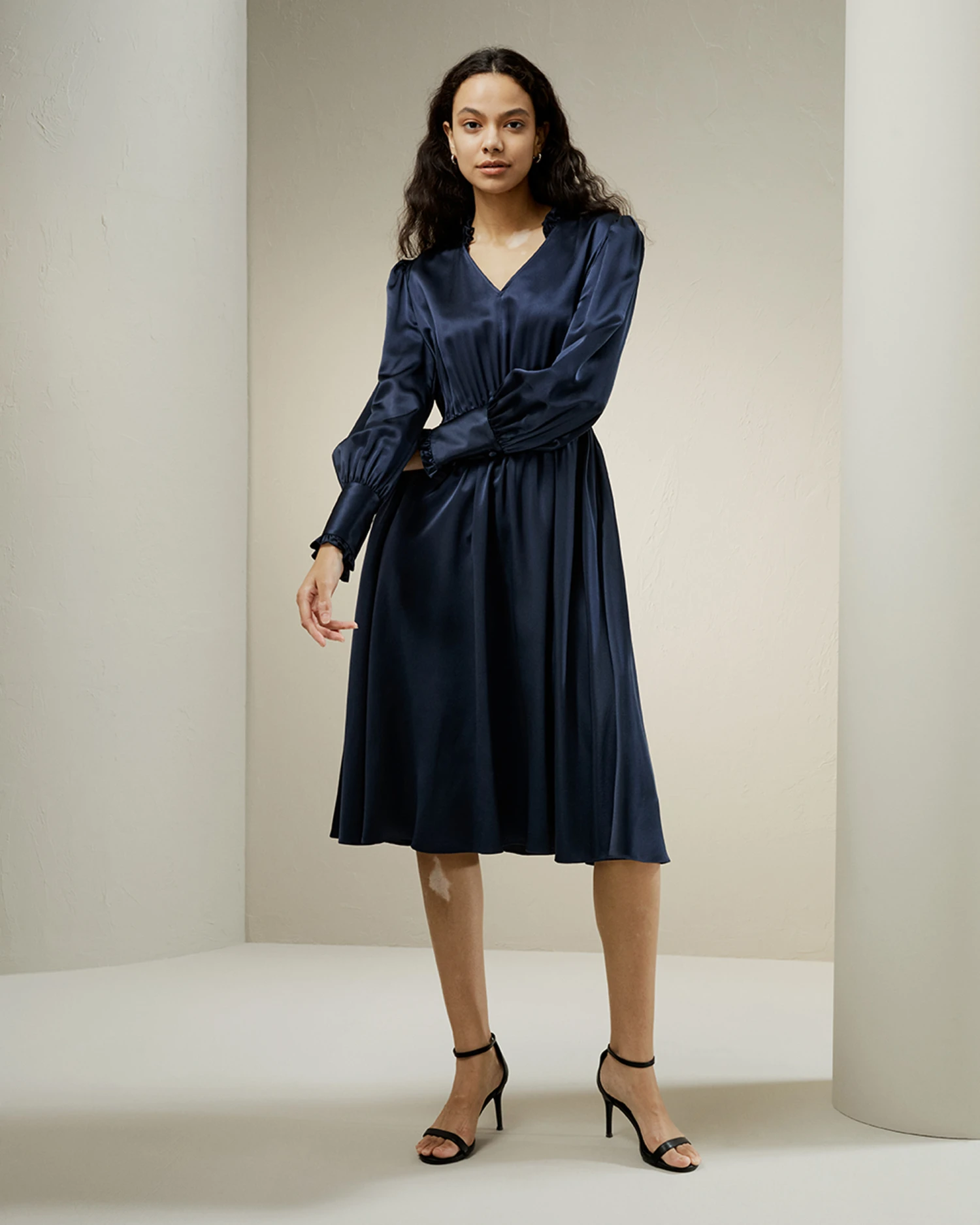LILYSILK X CHARIS V Neck A Line Midi Dress - Image 5